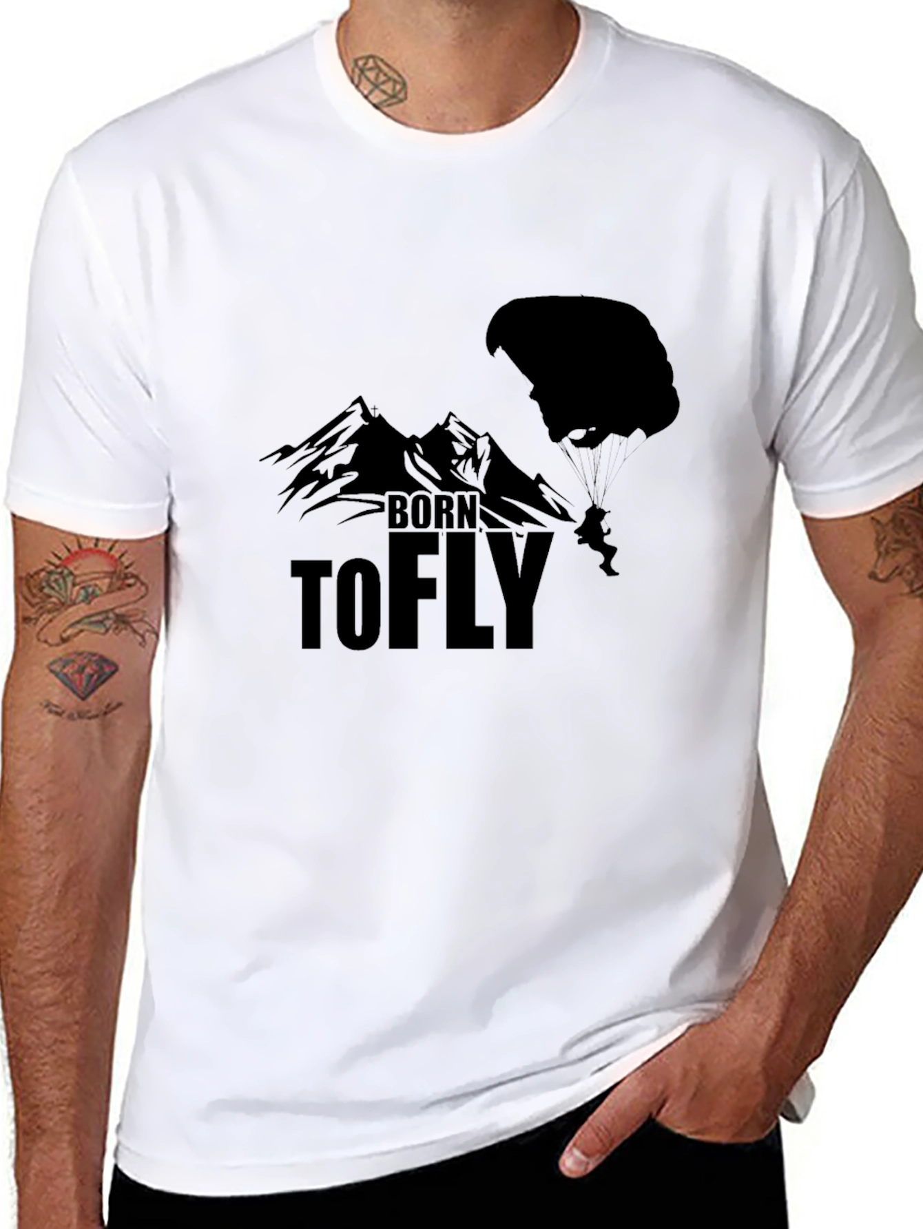 Born to Fly Black T-Shirt - Paragliding Design