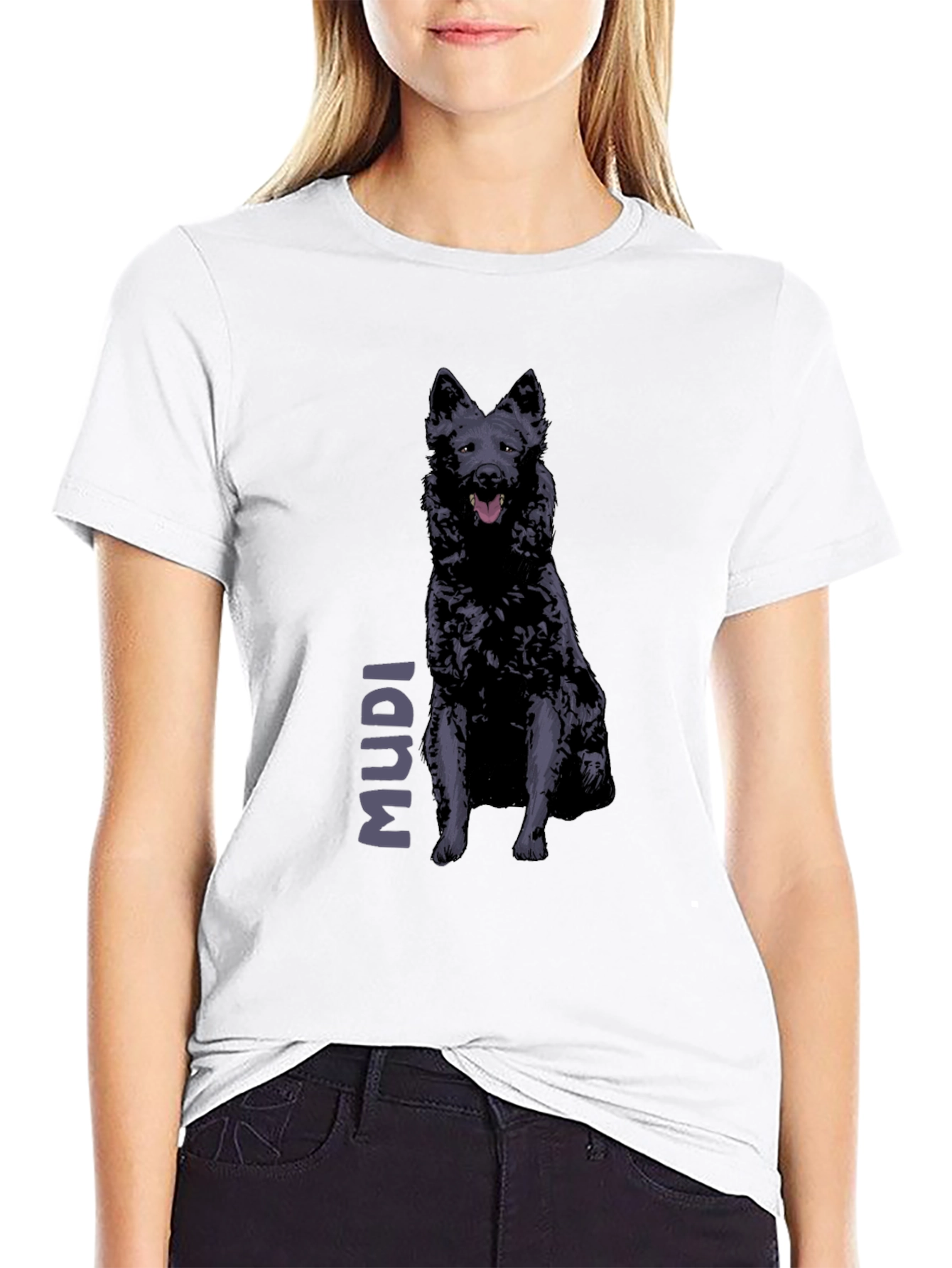 Mudi Dog Graphic T-Shirt - Black