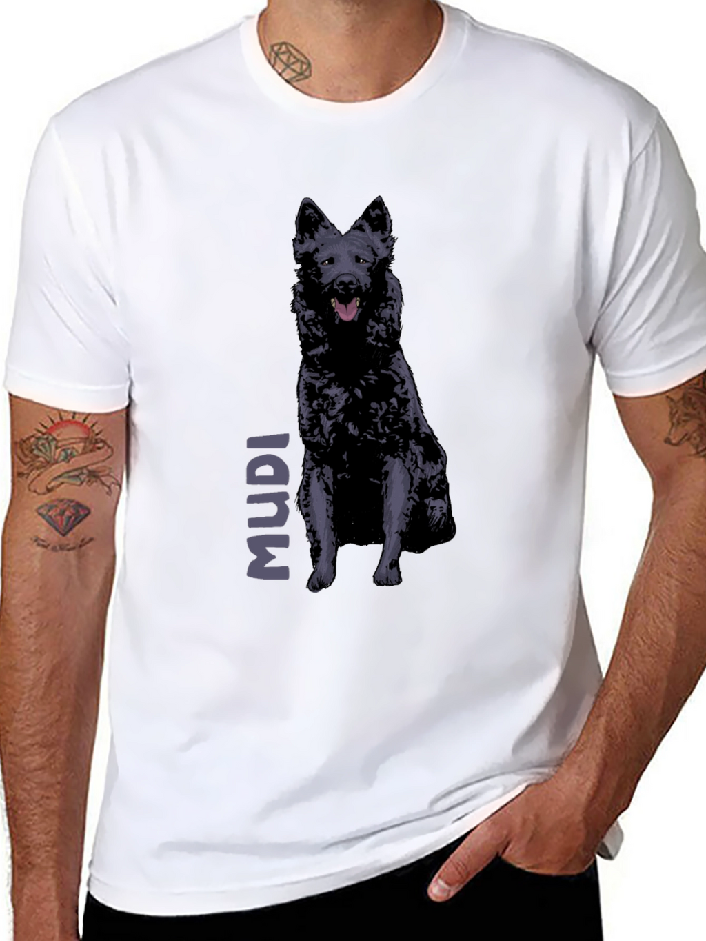 Mudi Dog Graphic T-Shirt - Black