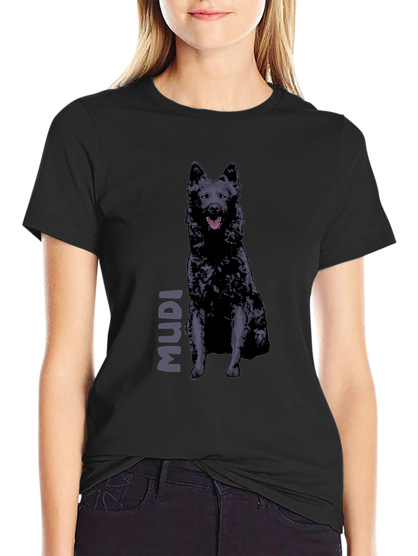 Mudi Dog Graphic T-Shirt - Black