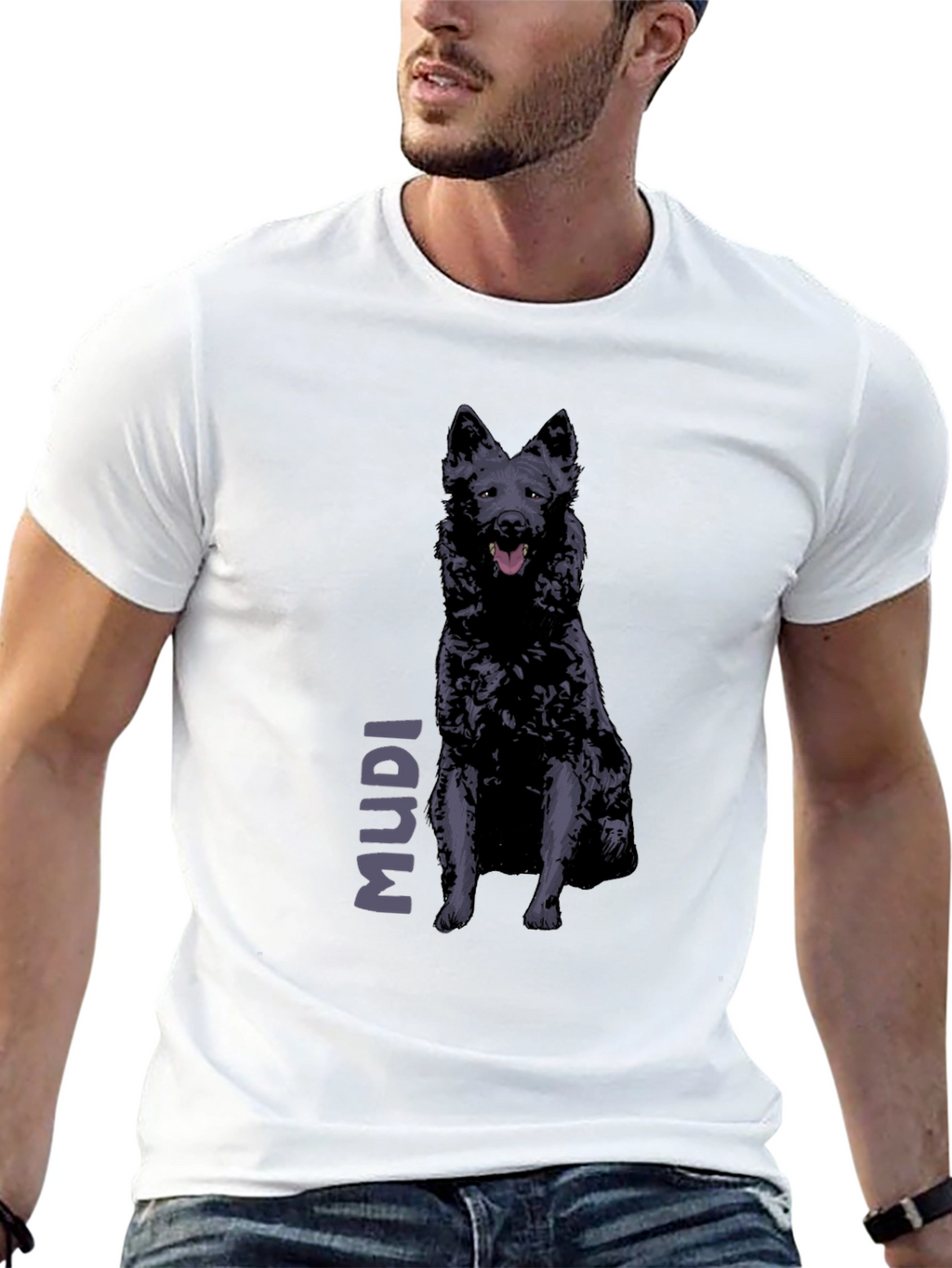 Mudi Dog Graphic T-Shirt - Black