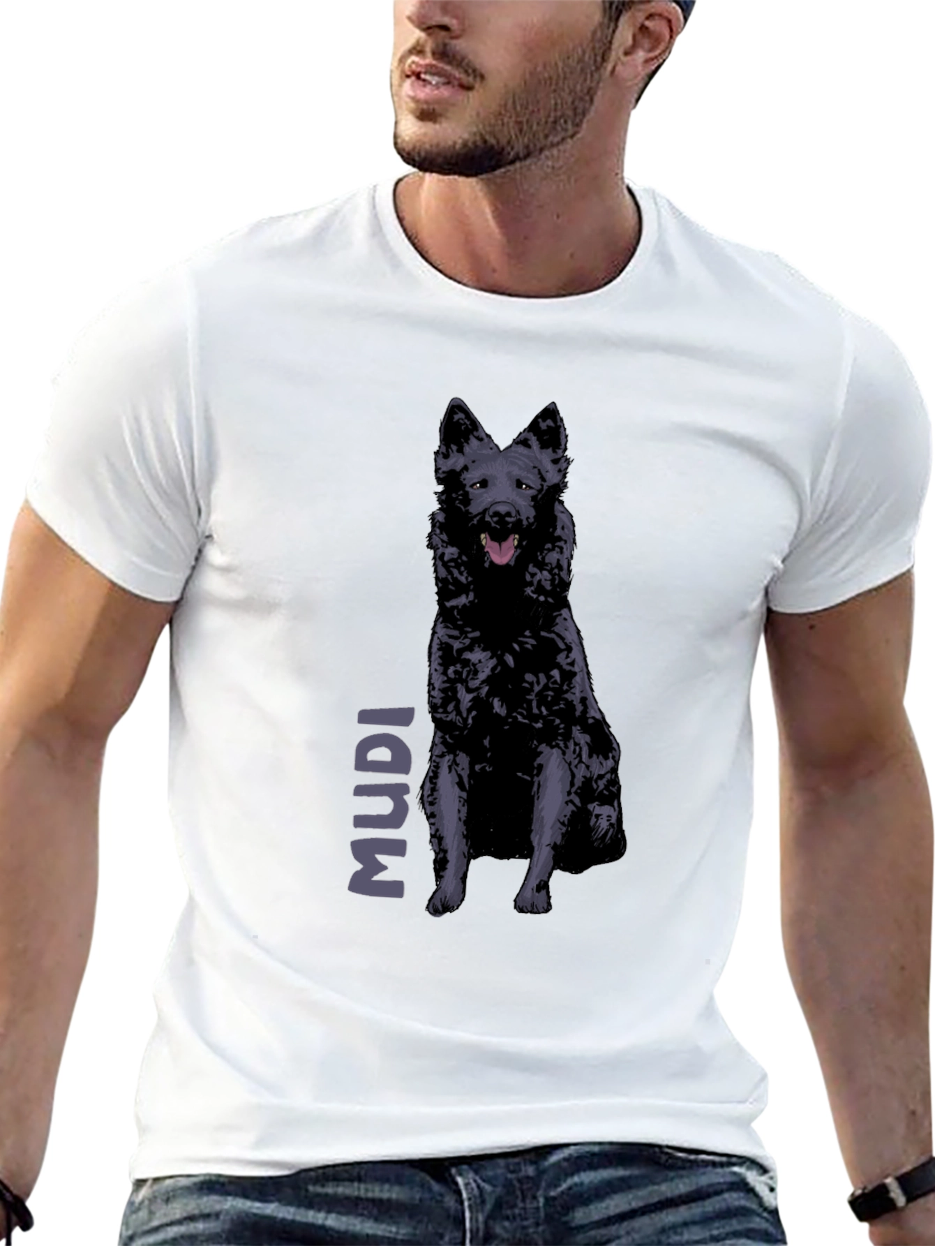 Mudi Dog Graphic T-Shirt - Black