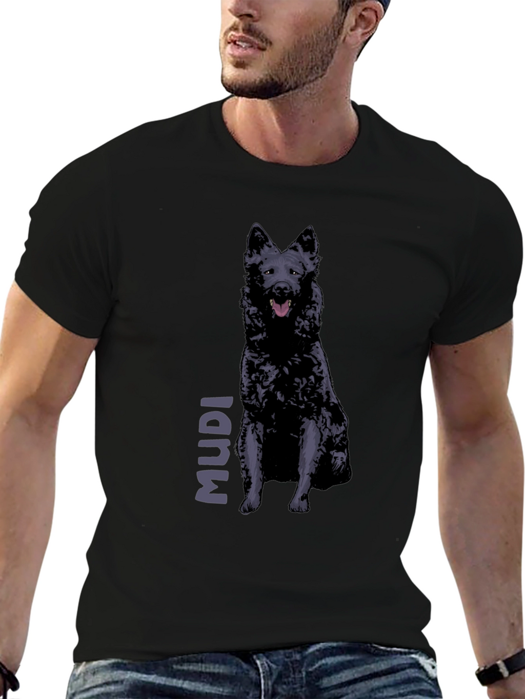 Mudi Dog Graphic T-Shirt - Black