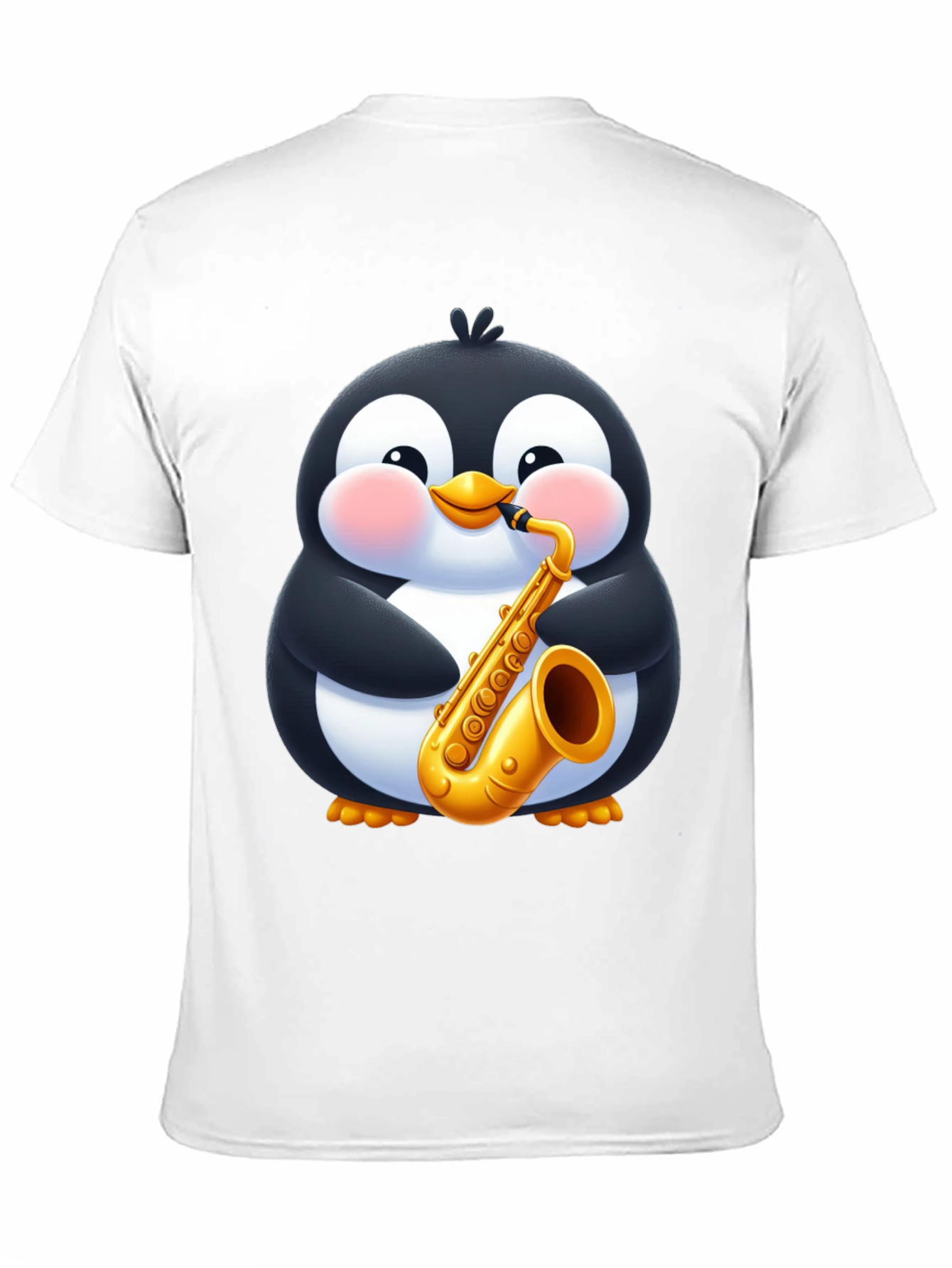 Penguin Saxophone Black T-Shirt - Cartoon Music Tee