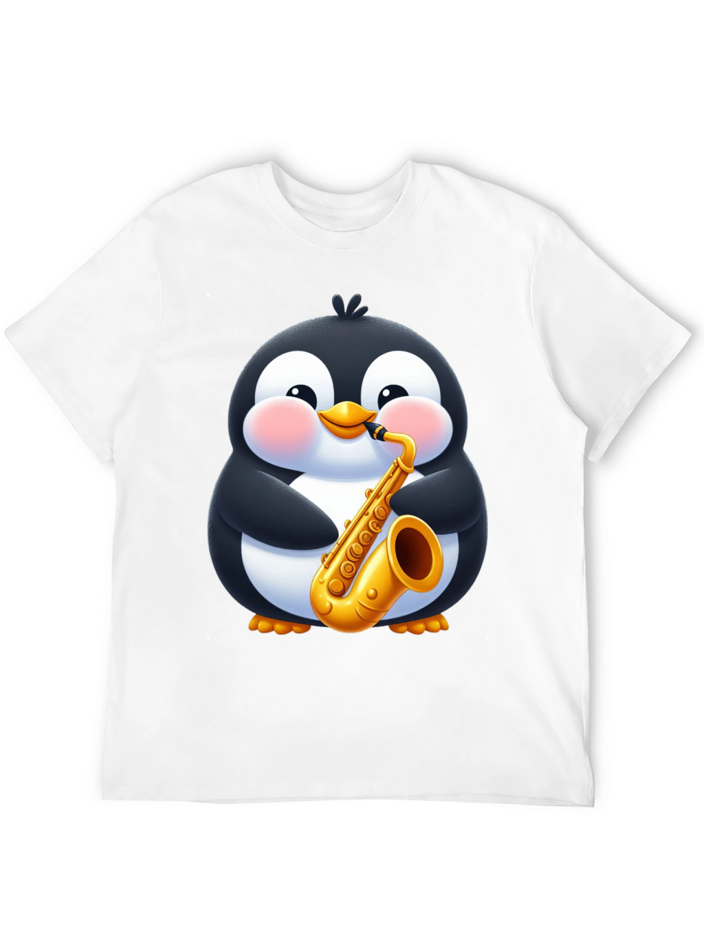 Penguin Saxophone Black T-Shirt - Cartoon Music Tee