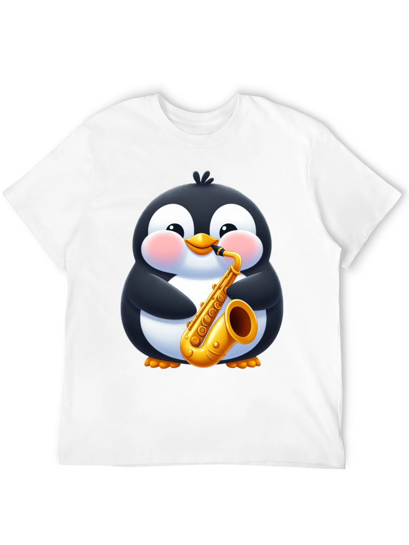 Penguin Saxophone Black T-Shirt - Cartoon Music Tee