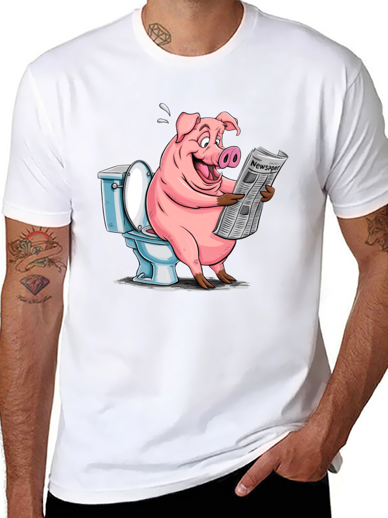 Pig Reading Newspaper on Toilet T-Shirt