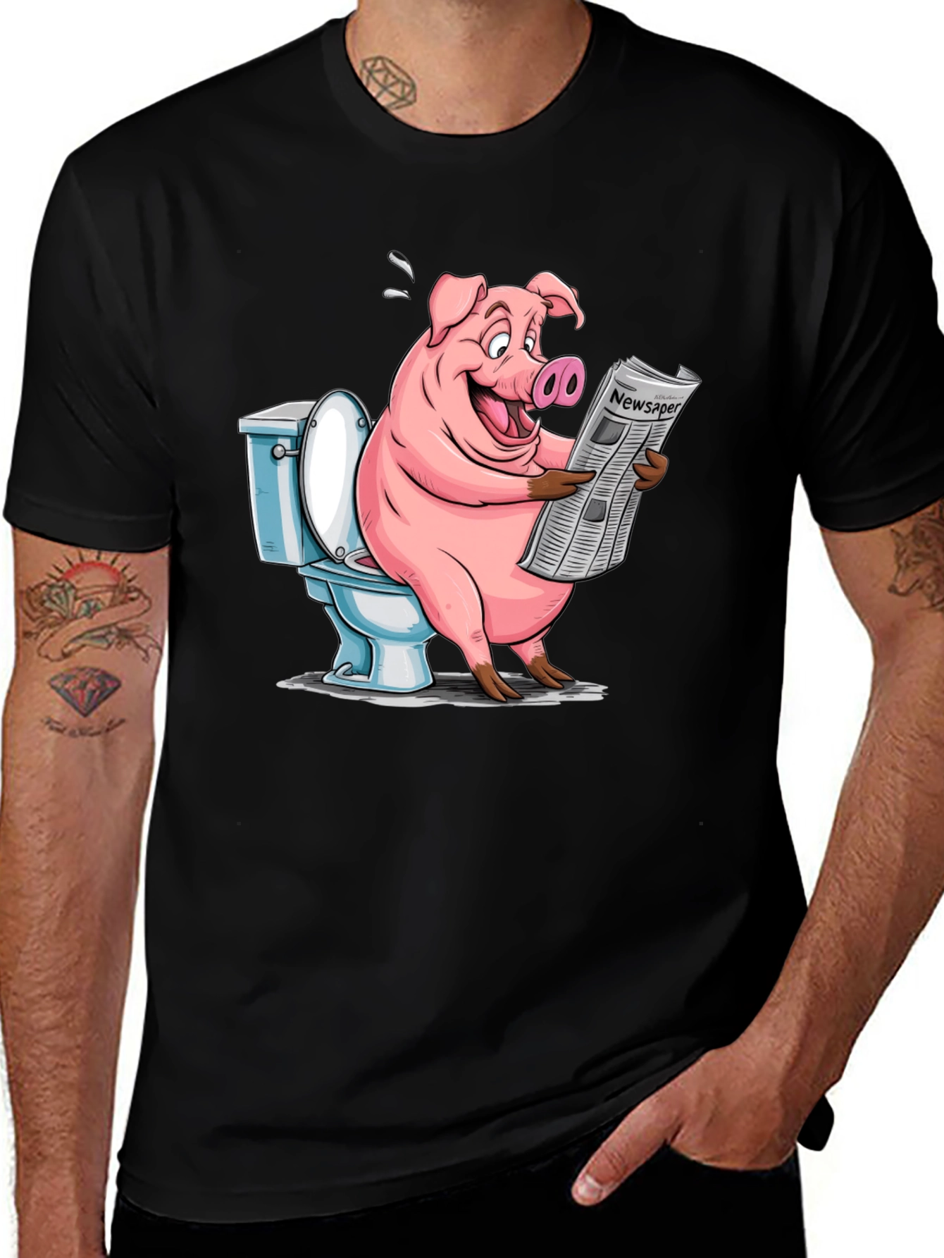 Pig Reading Newspaper on Toilet T-Shirt