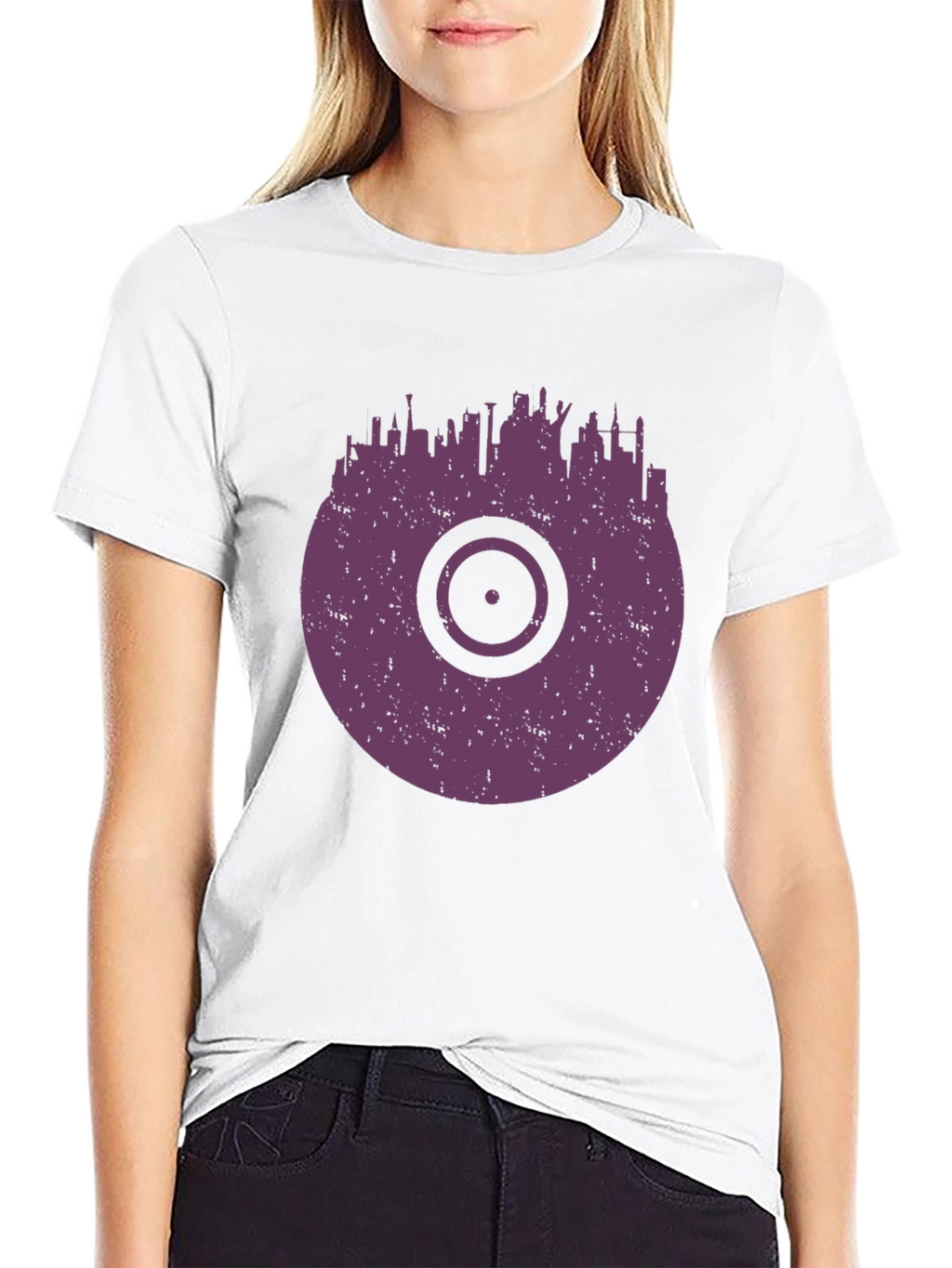 Vinyl Record Cityscape Graphic T-Shirt