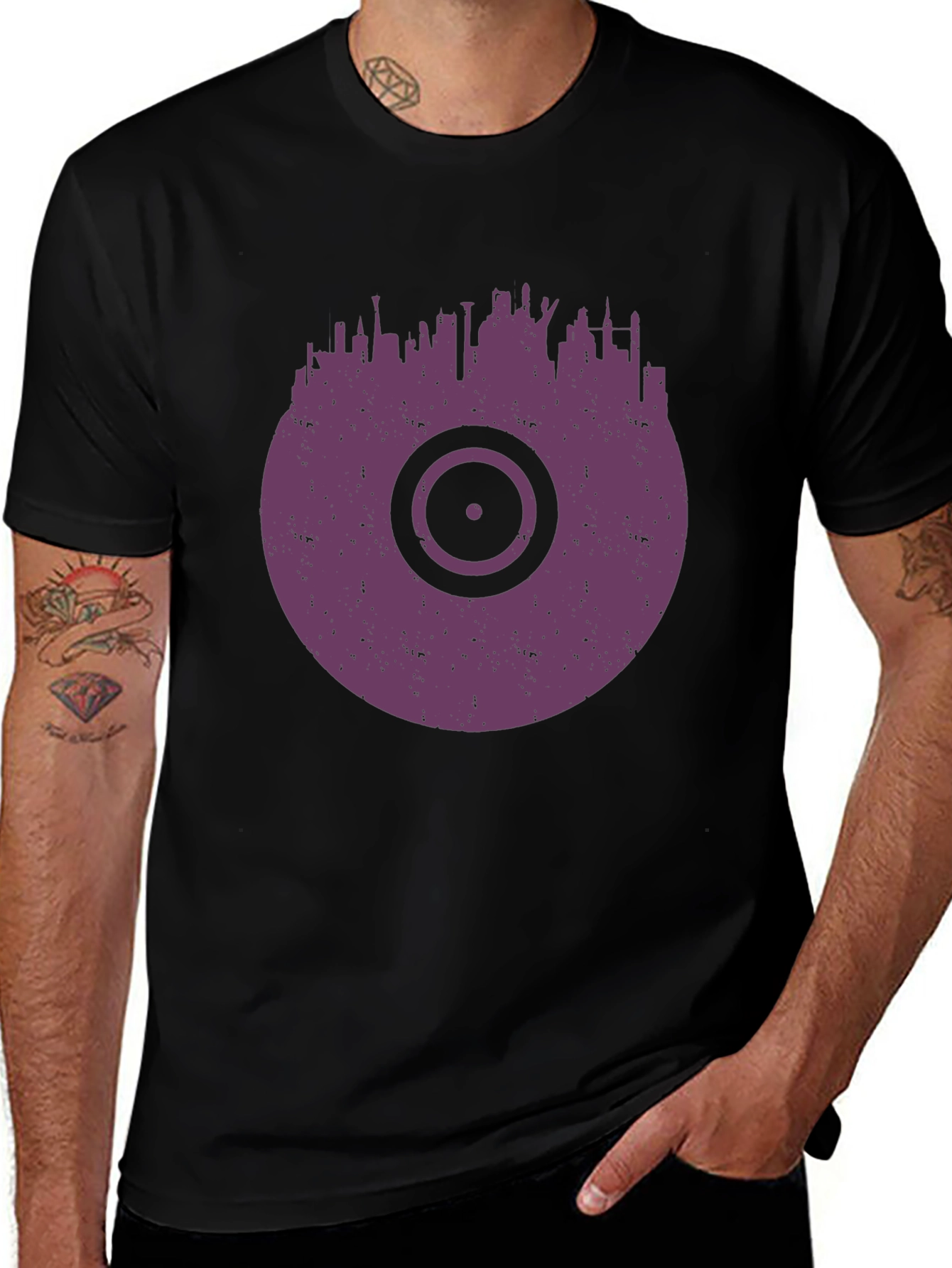 Vinyl Record Cityscape Graphic T-Shirt