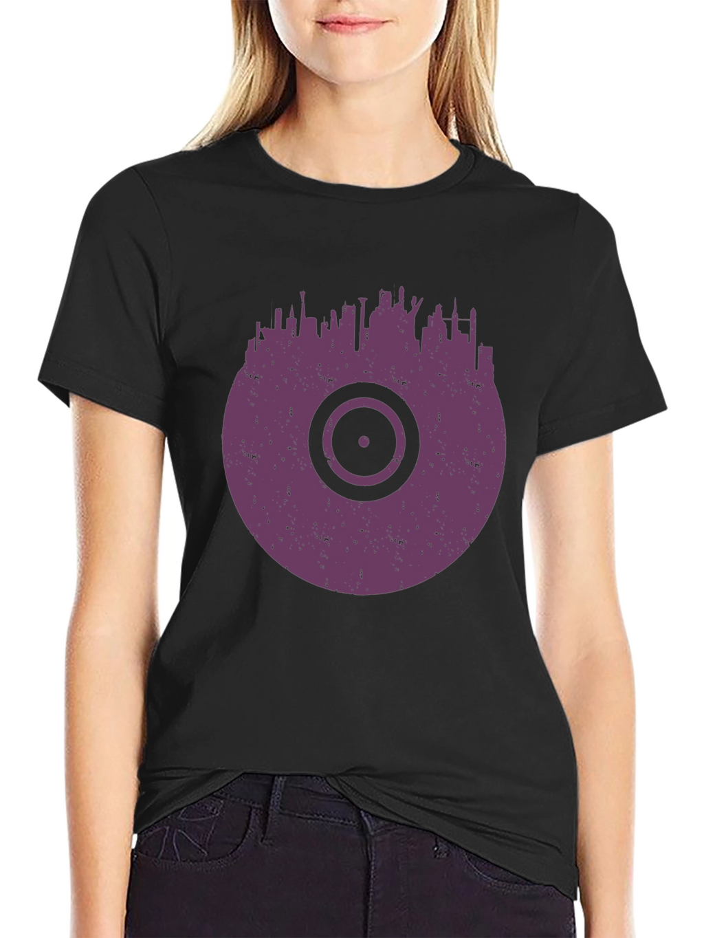 Vinyl Record Cityscape Graphic T-Shirt