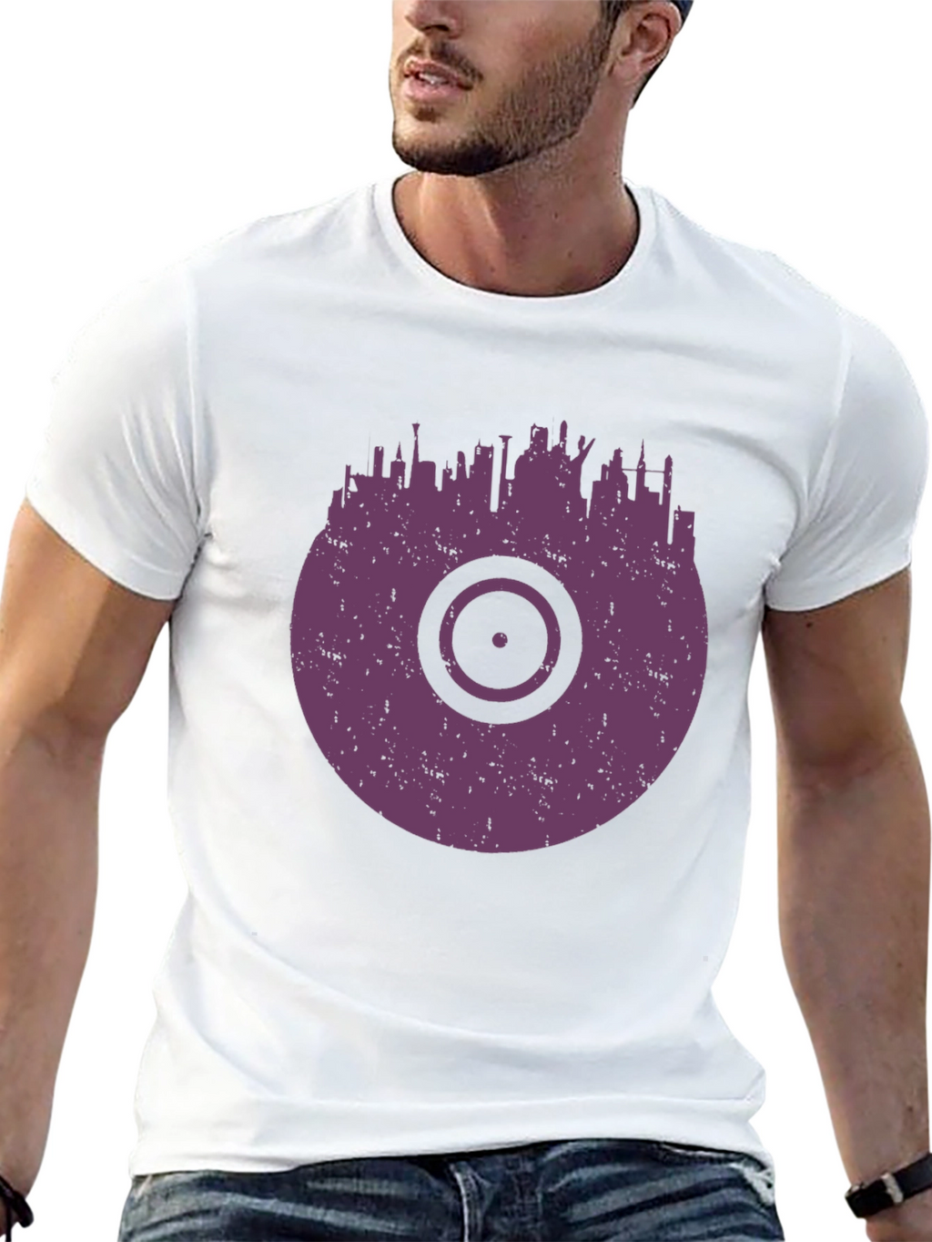 Vinyl Record Cityscape Graphic T-Shirt