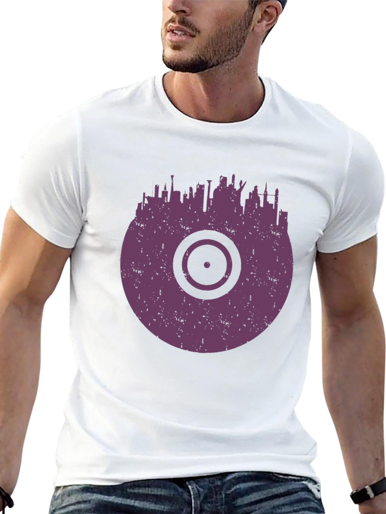 Vinyl Record Cityscape Graphic T-Shirt