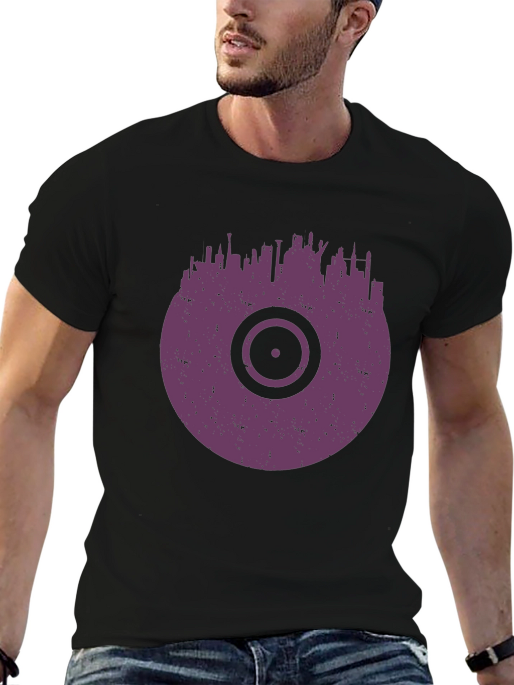 Vinyl Record Cityscape Graphic T-Shirt