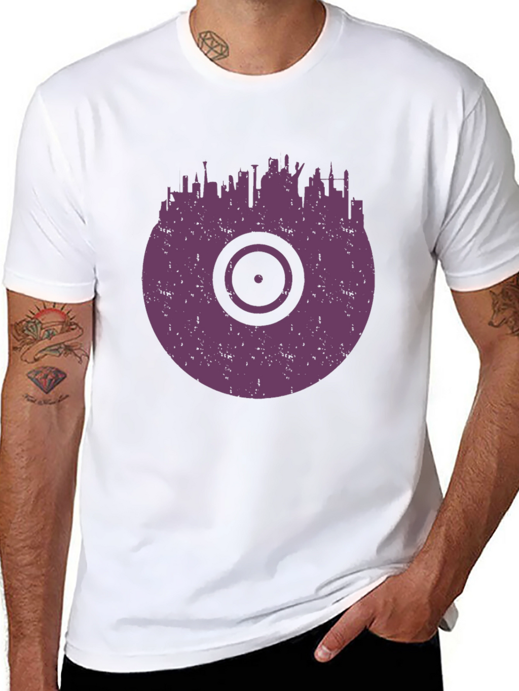 Vinyl Record Cityscape Graphic T-Shirt