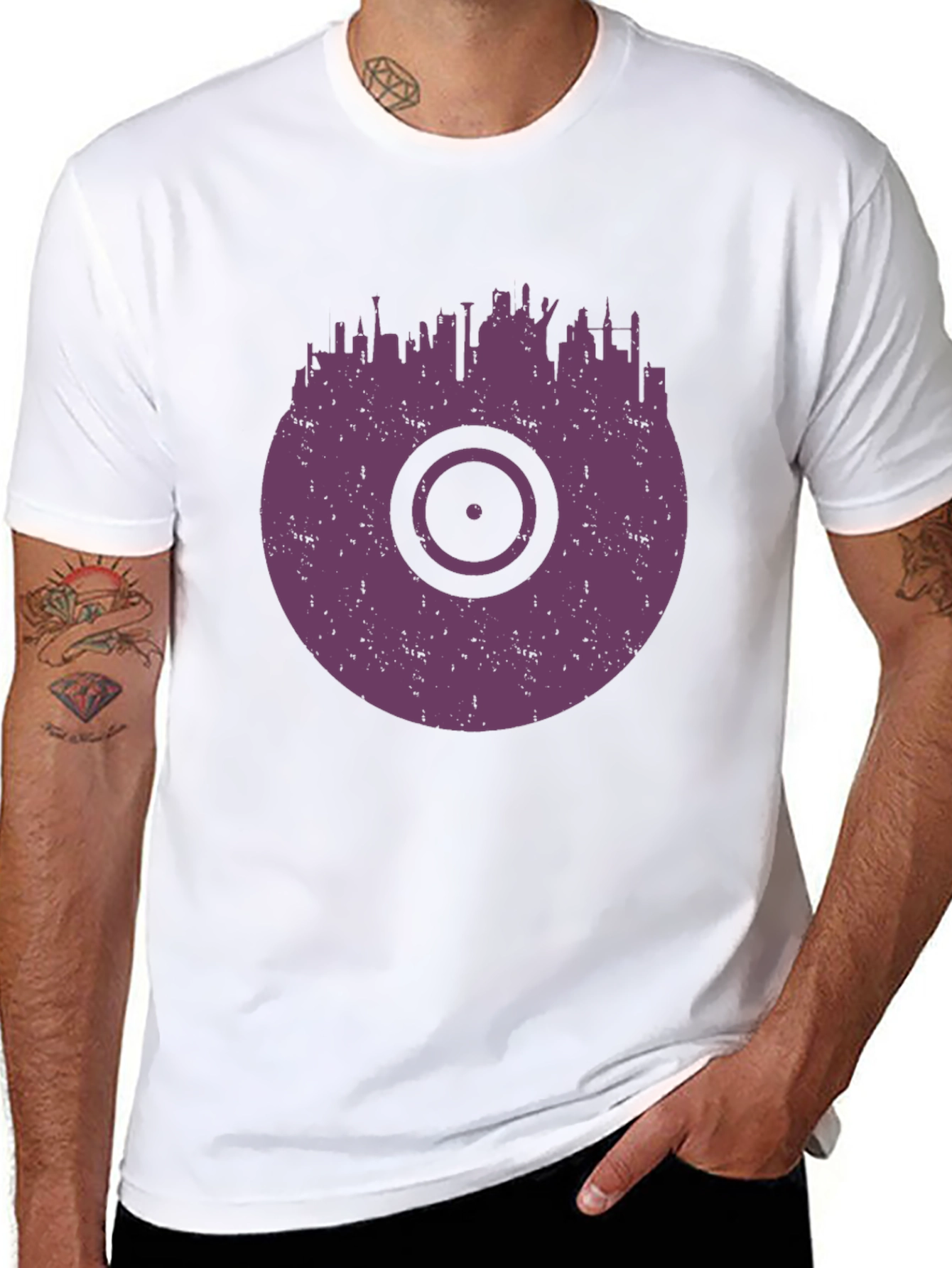 Vinyl Record Cityscape Graphic T-Shirt