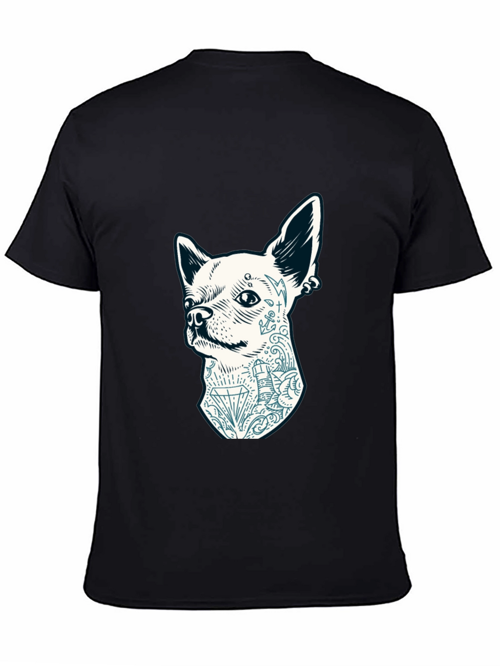 Dog Tattoo Graphic Tee - Black Cotton Casual T-Shirt