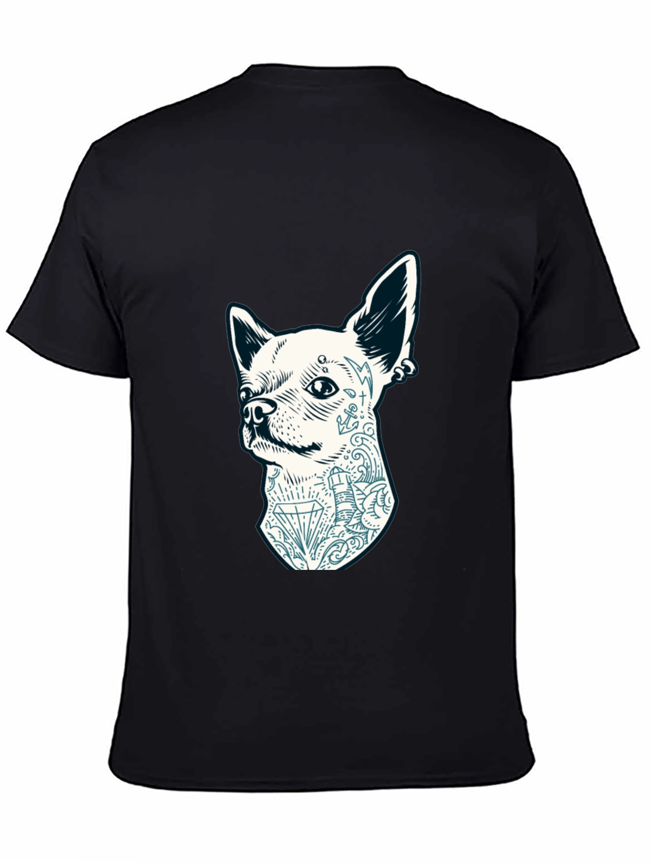 Dog Tattoo Graphic Tee - Black Cotton Casual T-Shirt