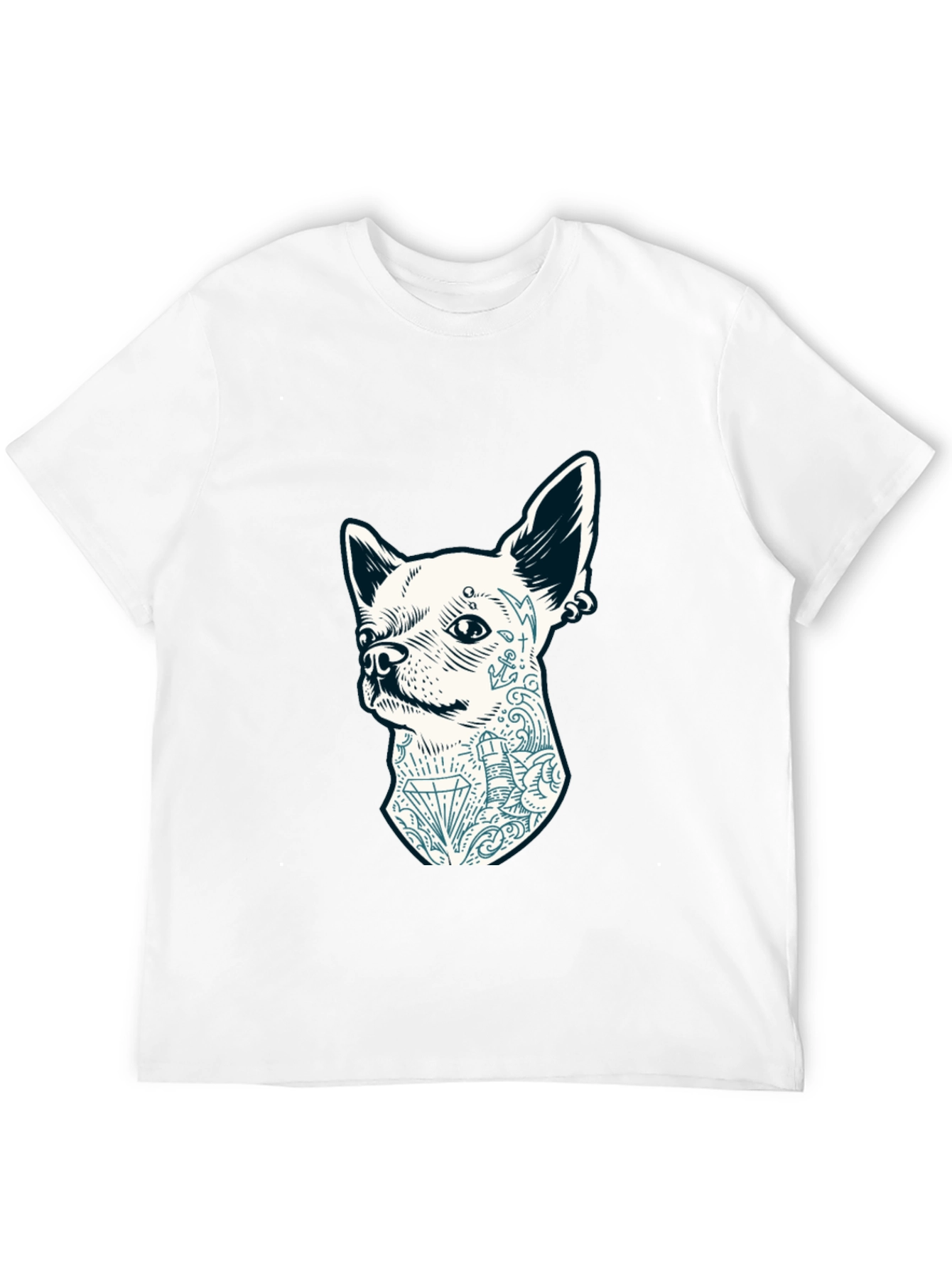 Dog Tattoo Graphic Tee - Black Cotton Casual T-Shirt