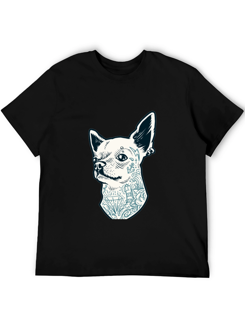 Dog Tattoo Graphic Tee - Black Cotton Casual T-Shirt