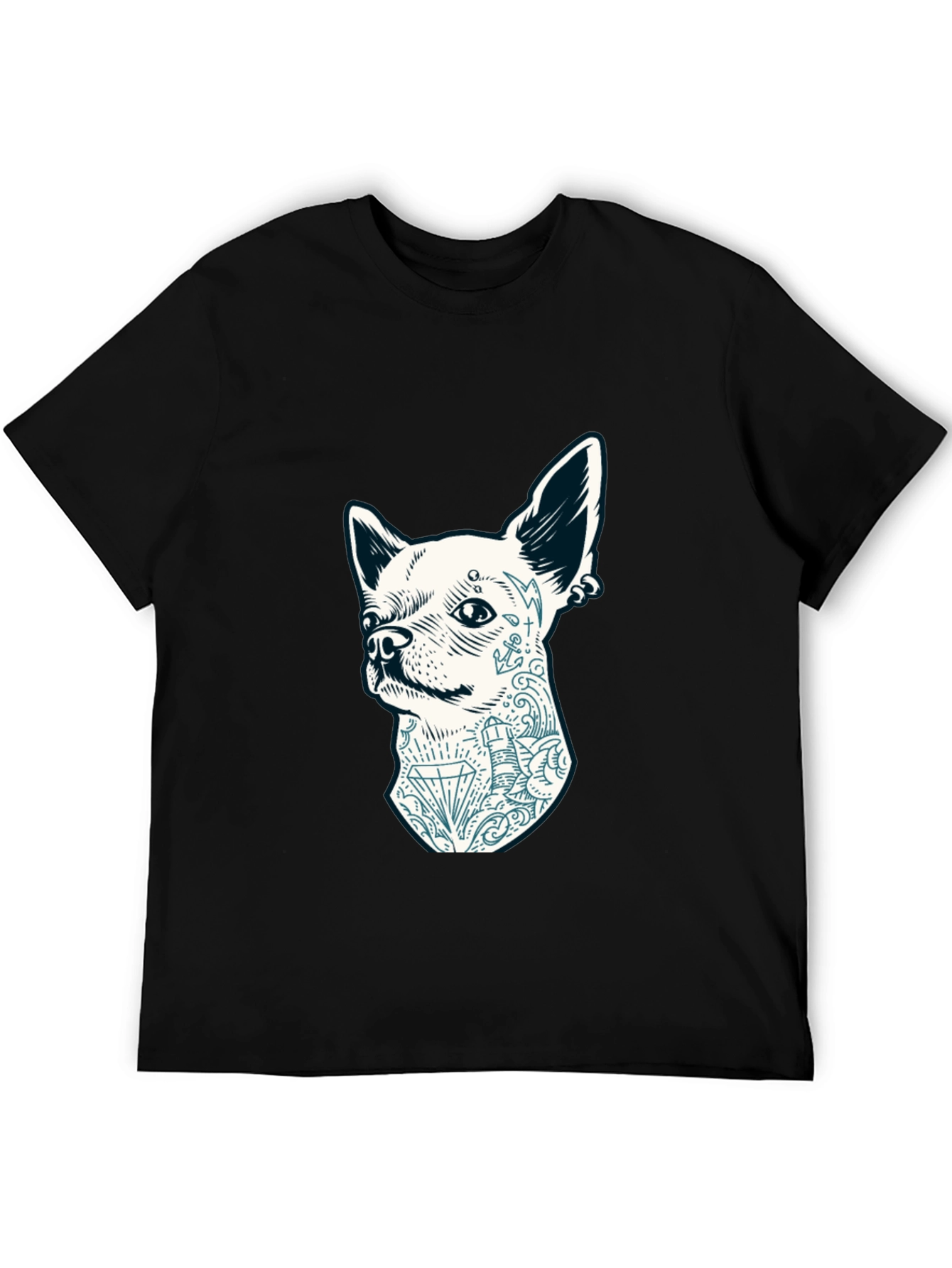 Dog Tattoo Graphic Tee - Black Cotton Casual T-Shirt