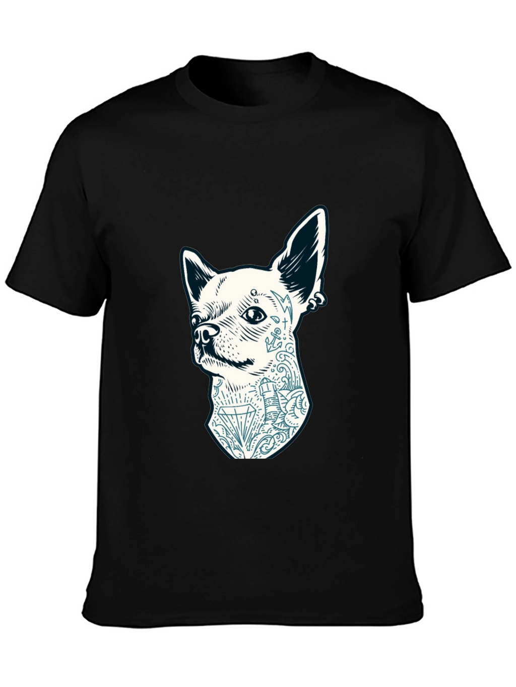 Dog Tattoo Graphic Tee - Black Cotton Casual T-Shirt
