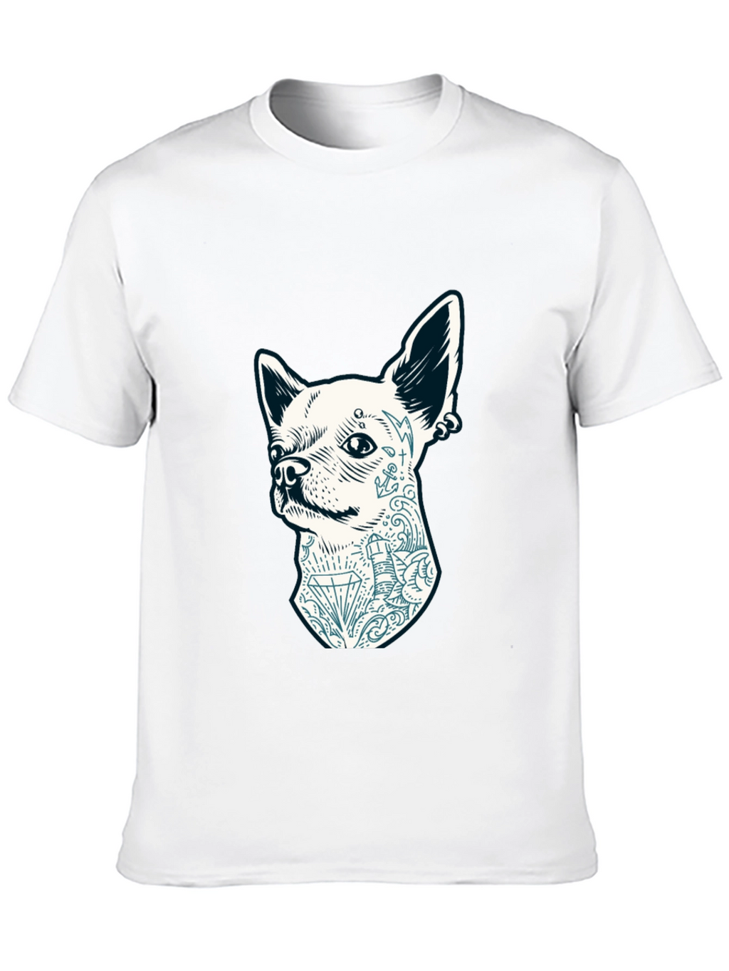 Dog Tattoo Graphic Tee - Black Cotton Casual T-Shirt