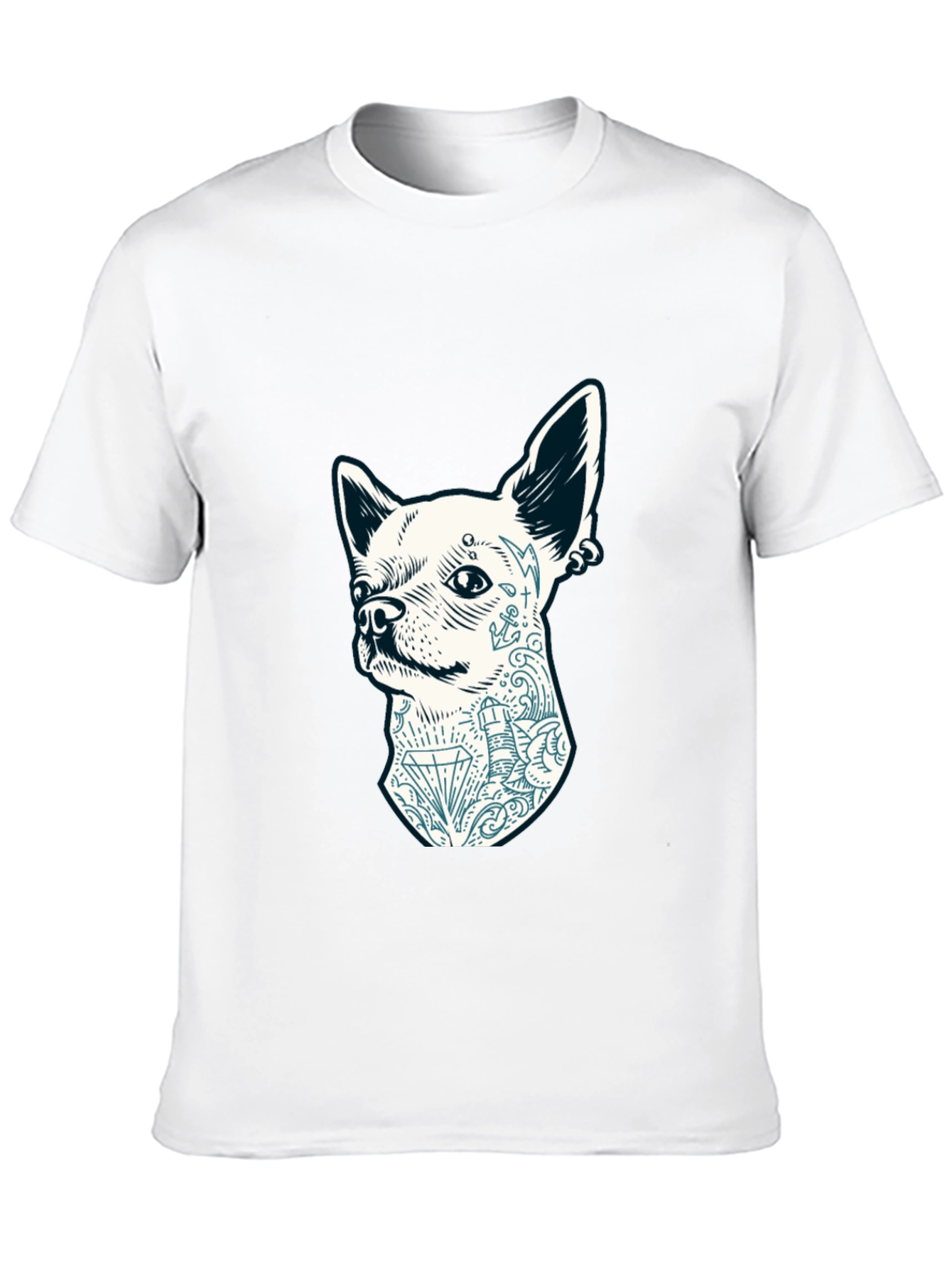 Dog Tattoo Graphic Tee - Black Cotton Casual T-Shirt