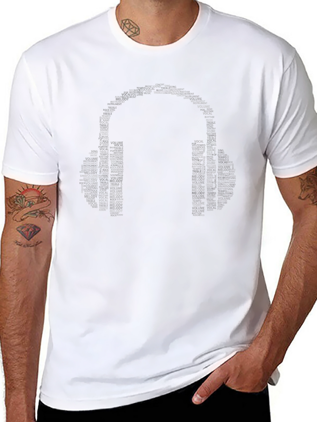 Music Headphones Word Art Black T-Shirt