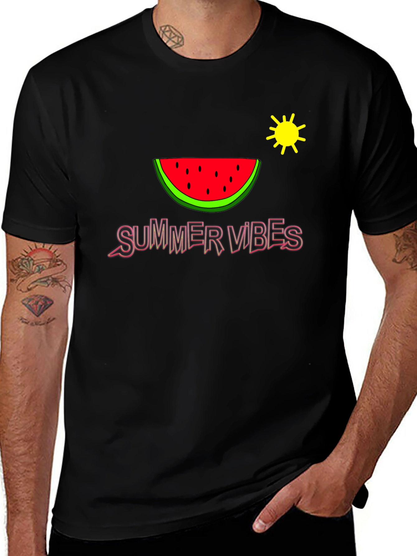 Summer Vibes Graphic Tee - Watermelon Sun Design