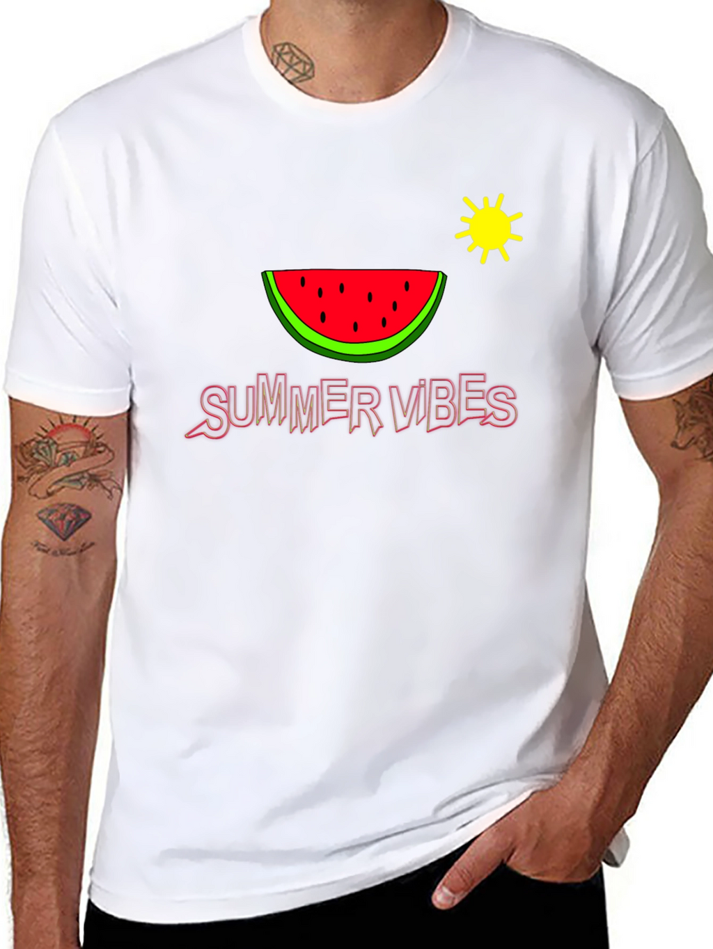Summer Vibes Graphic Tee - Watermelon Sun Design