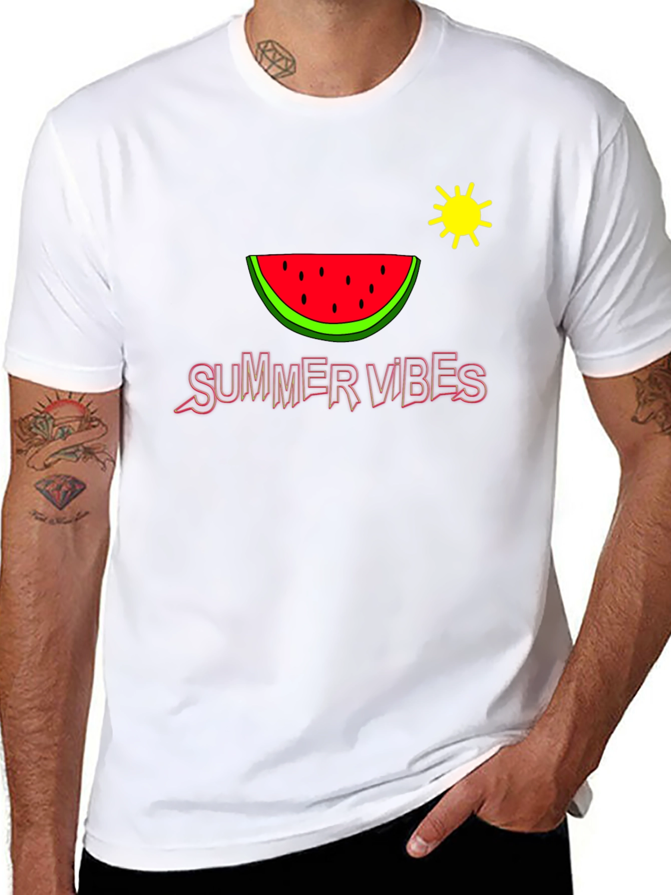 Summer Vibes Graphic Tee - Watermelon Sun Design