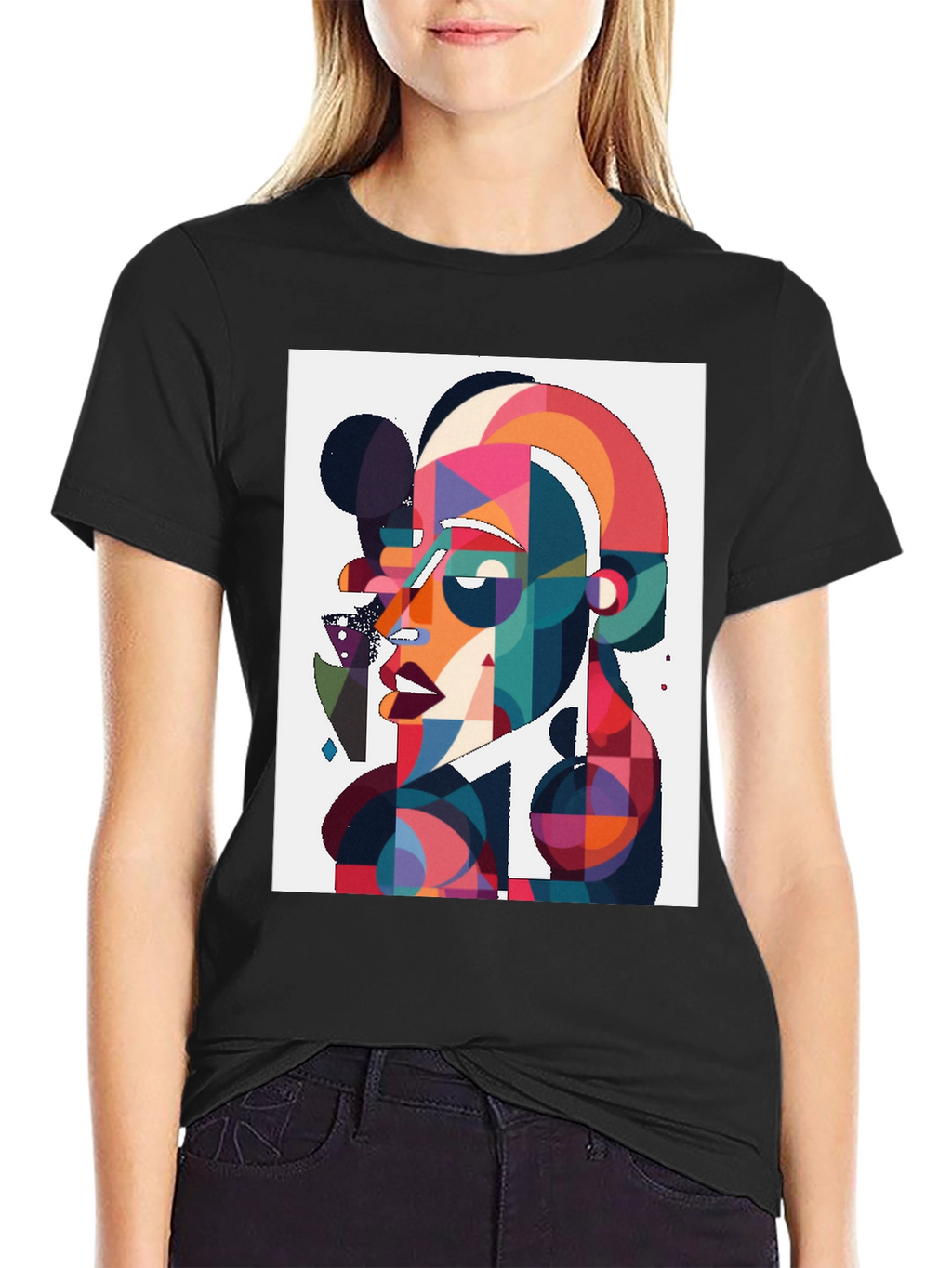 Abstract Art Graphic Tee - Black Cotton Blend