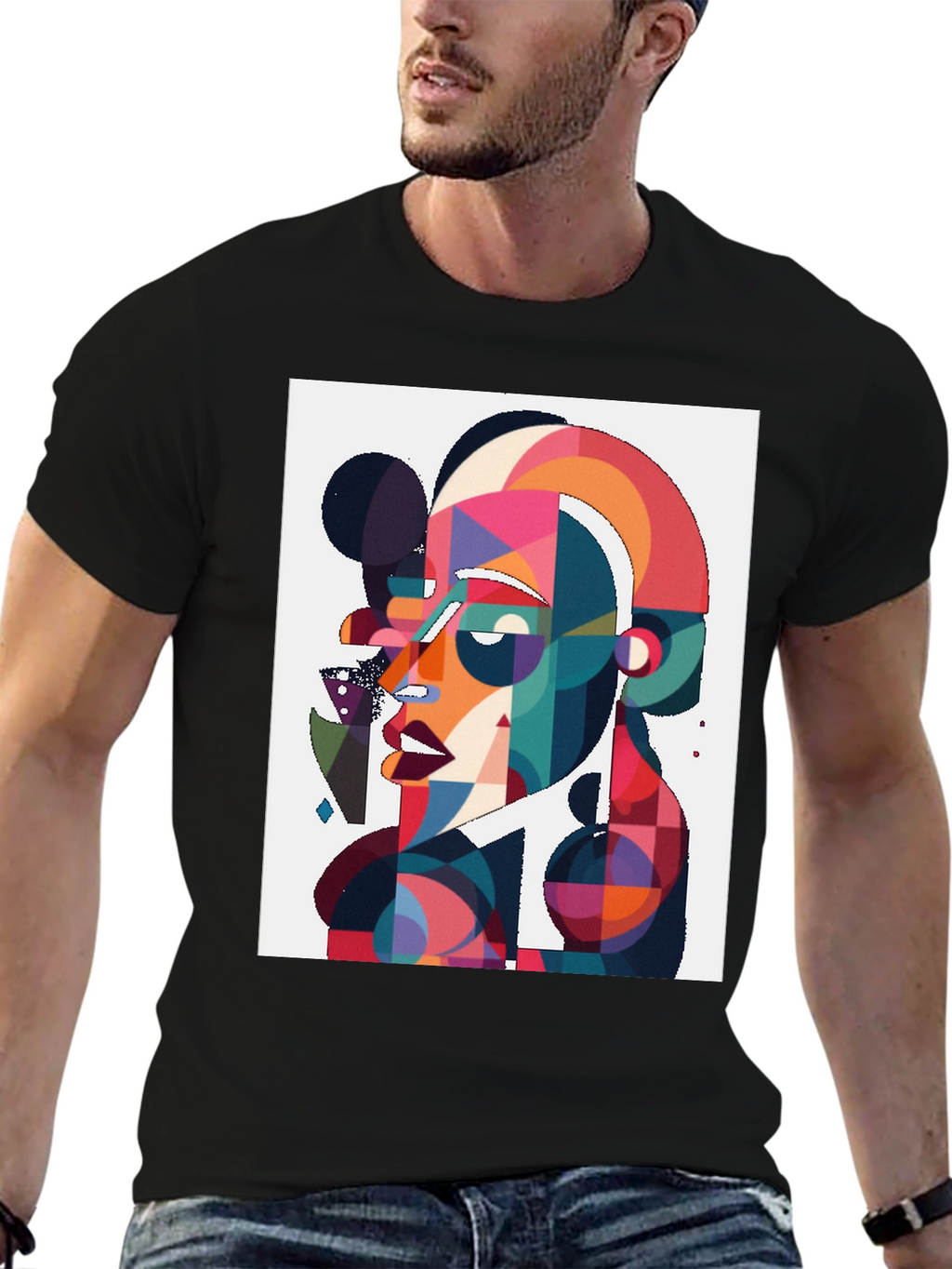 Abstract Art Graphic Tee - Black Cotton Blend