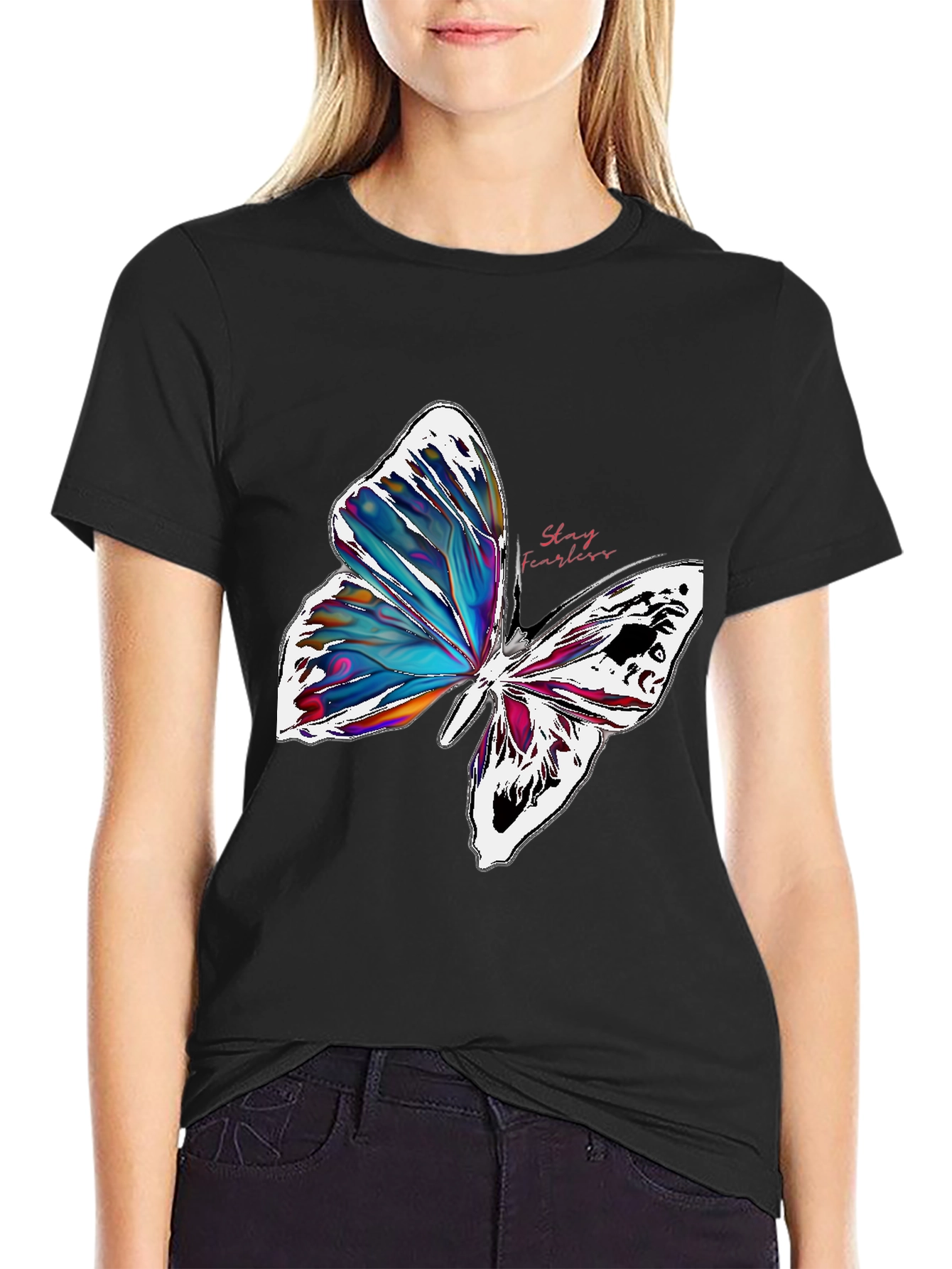 Stay Fearless Butterfly Graphic T-Shirt - Black