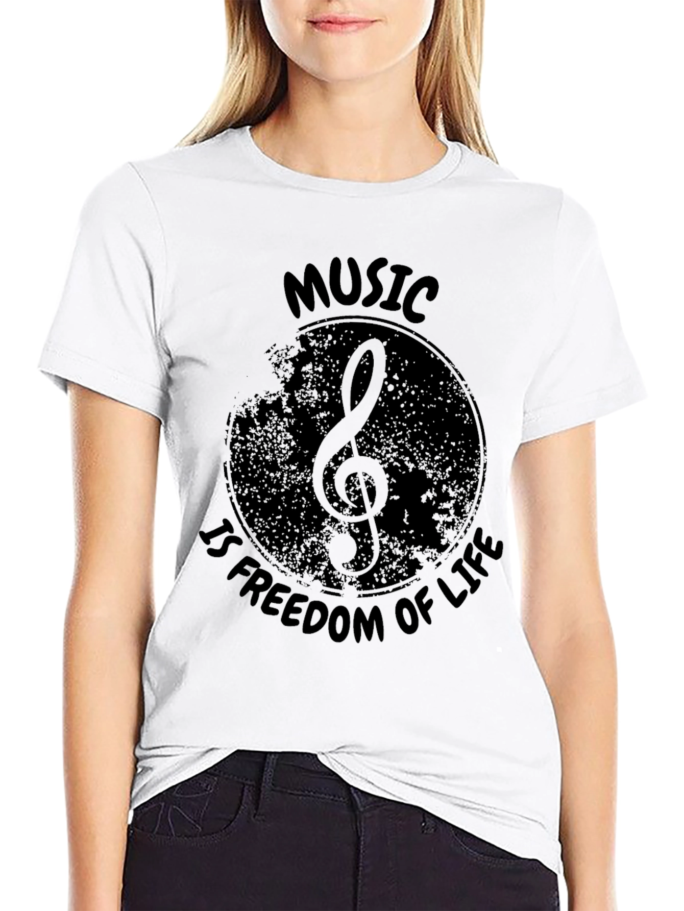 Music Is Freedom of Life Black Graphic Tee
