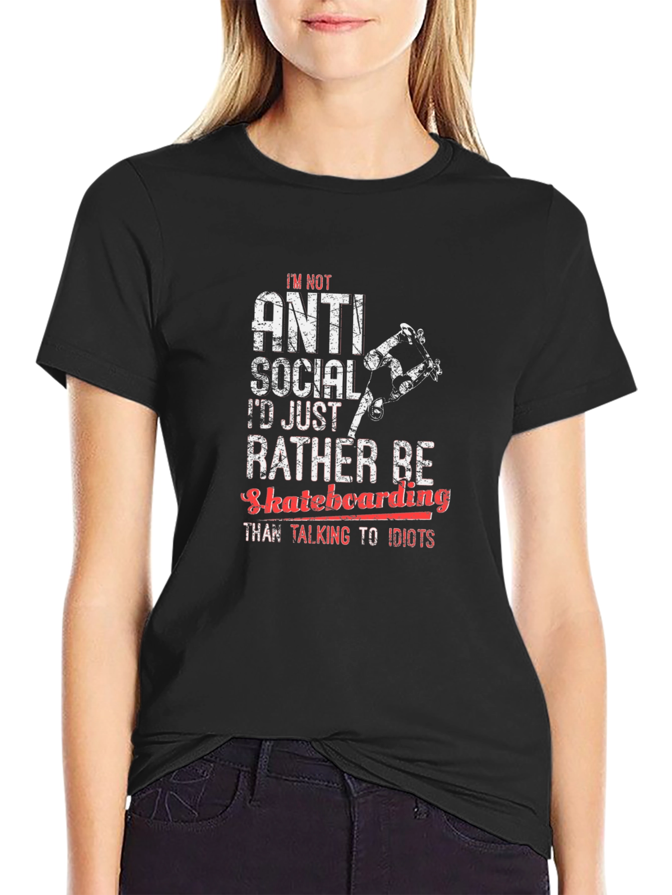 Anti-Social Skateboarder Black T-Shirt