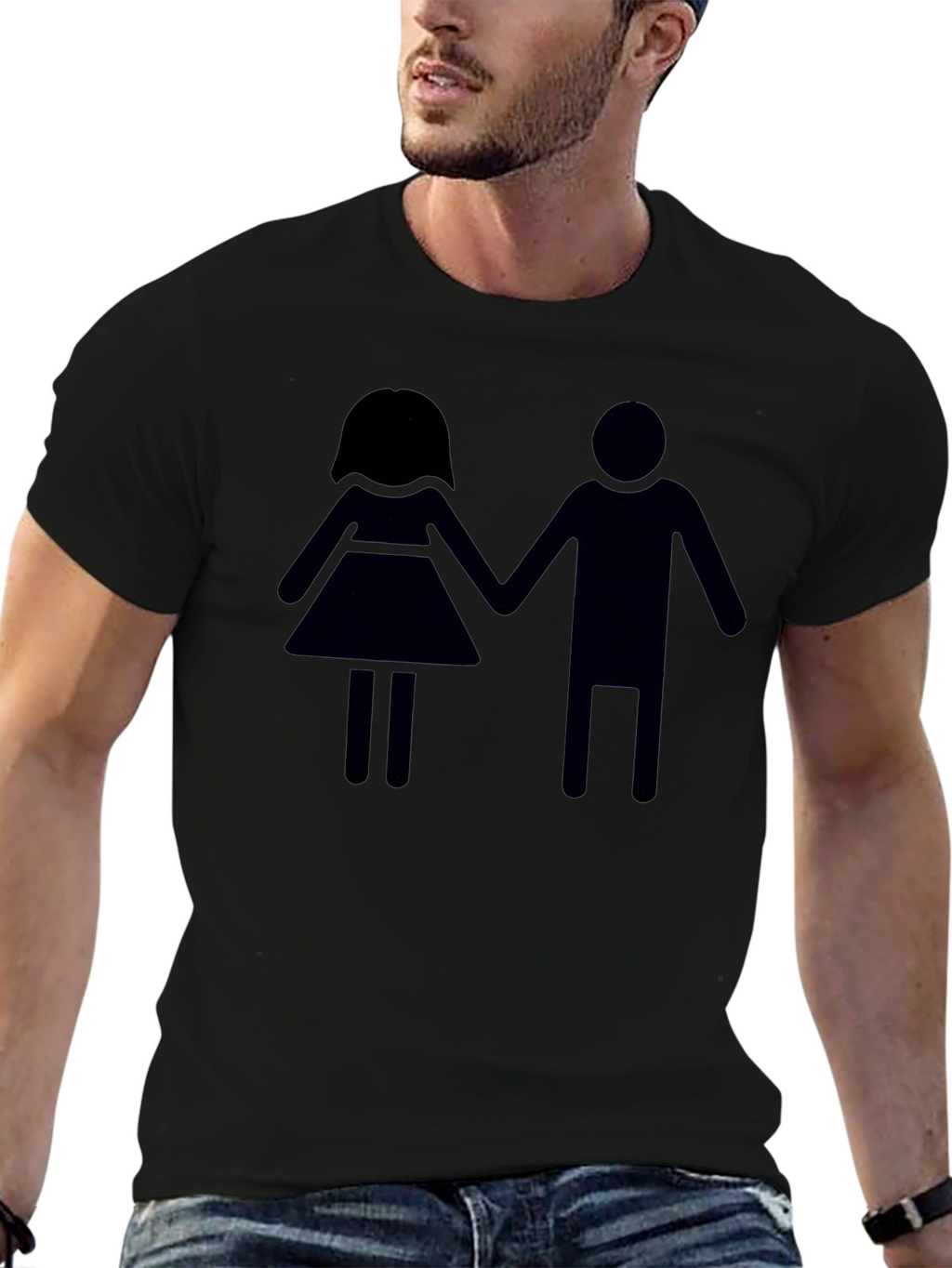 Stick Figure Couple Black T-Shirt