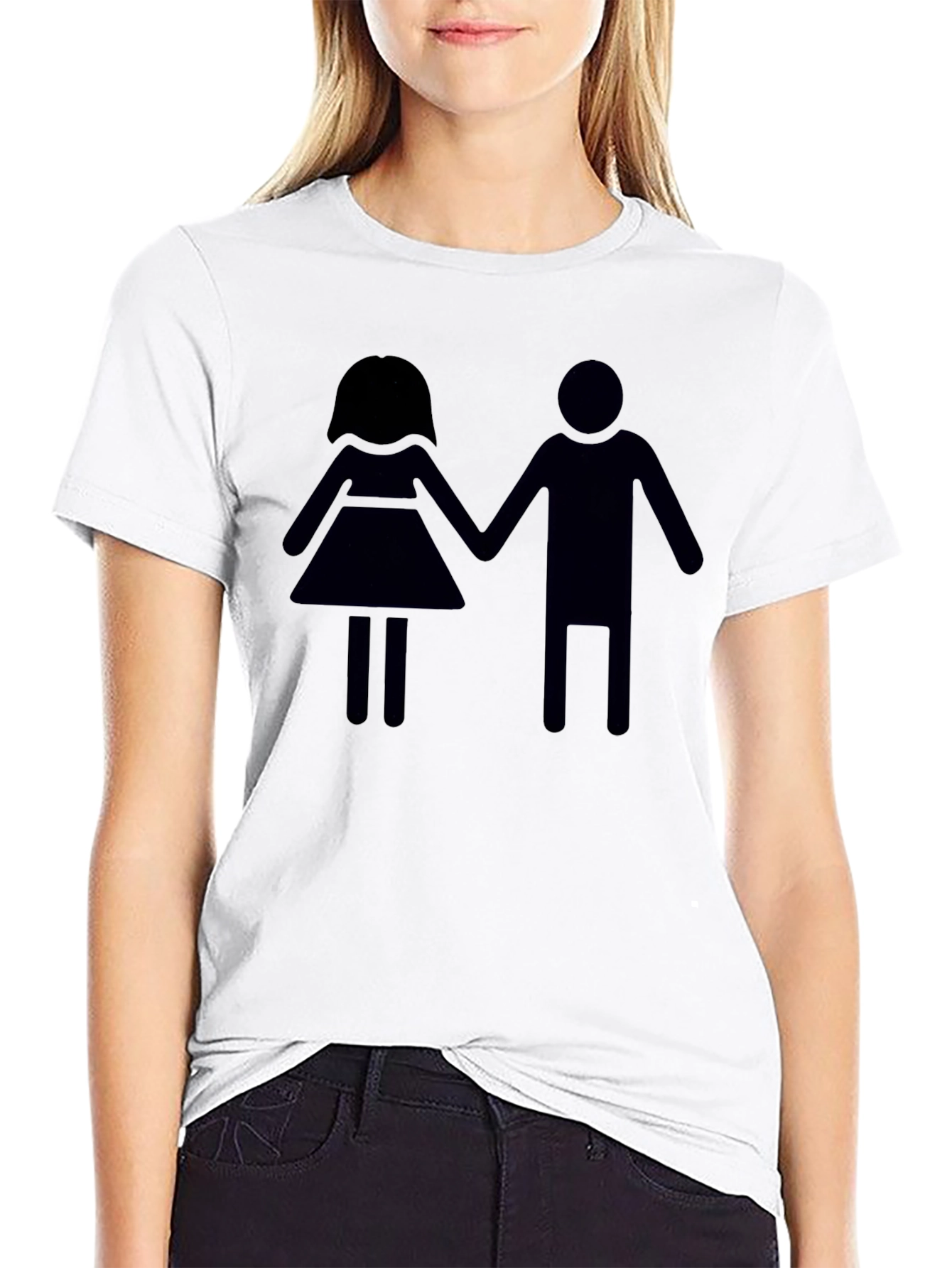 Stick Figure Couple Black T-Shirt