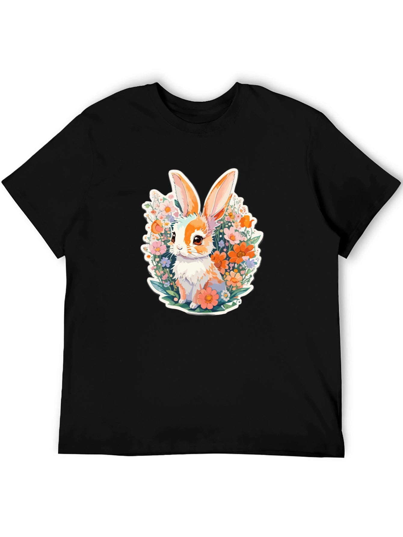 Cute Bunny Floral Graphic Tee - Soft Cotton Shirt