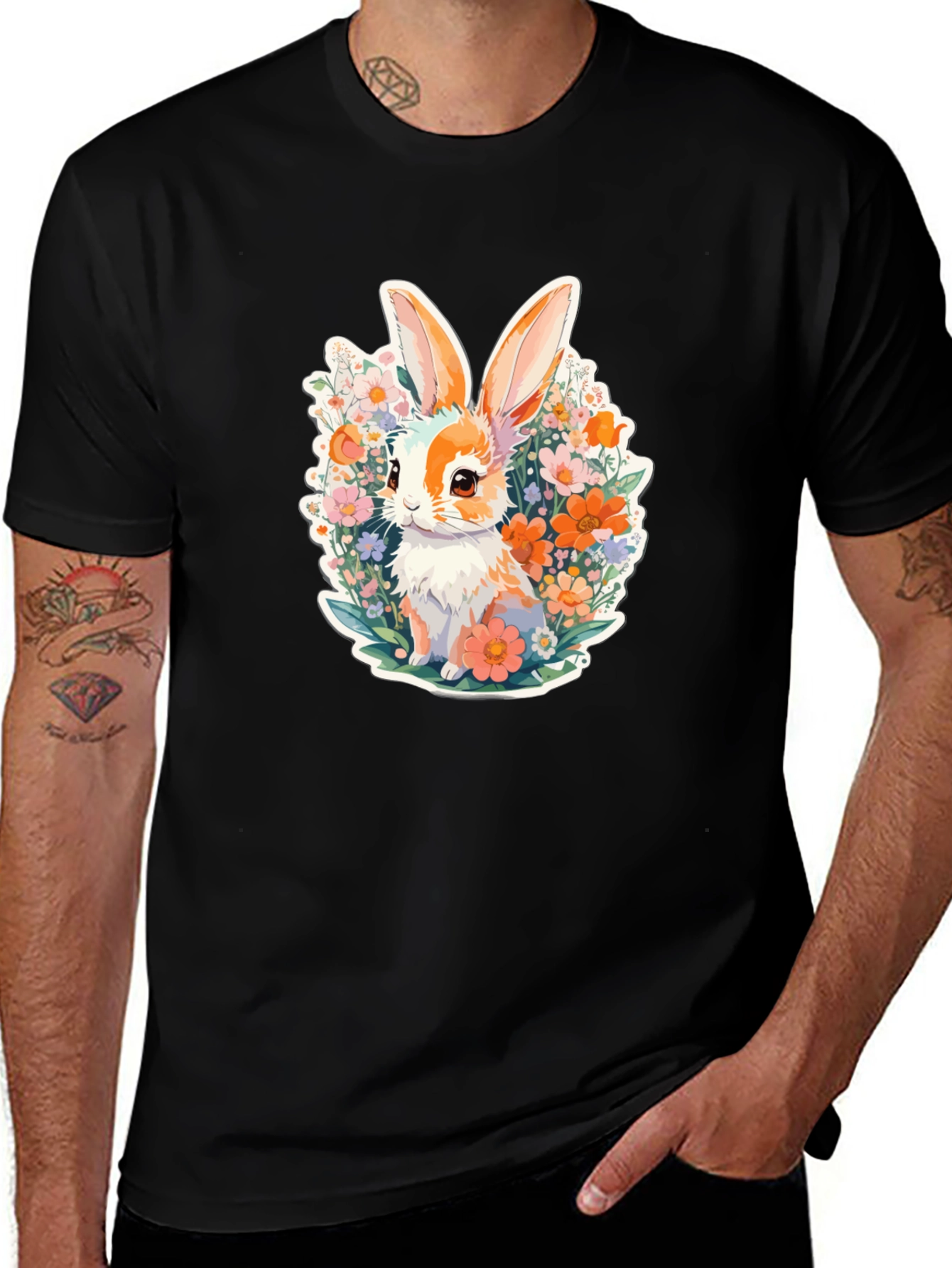 Cute Bunny Floral Graphic Tee - Soft Cotton Shirt