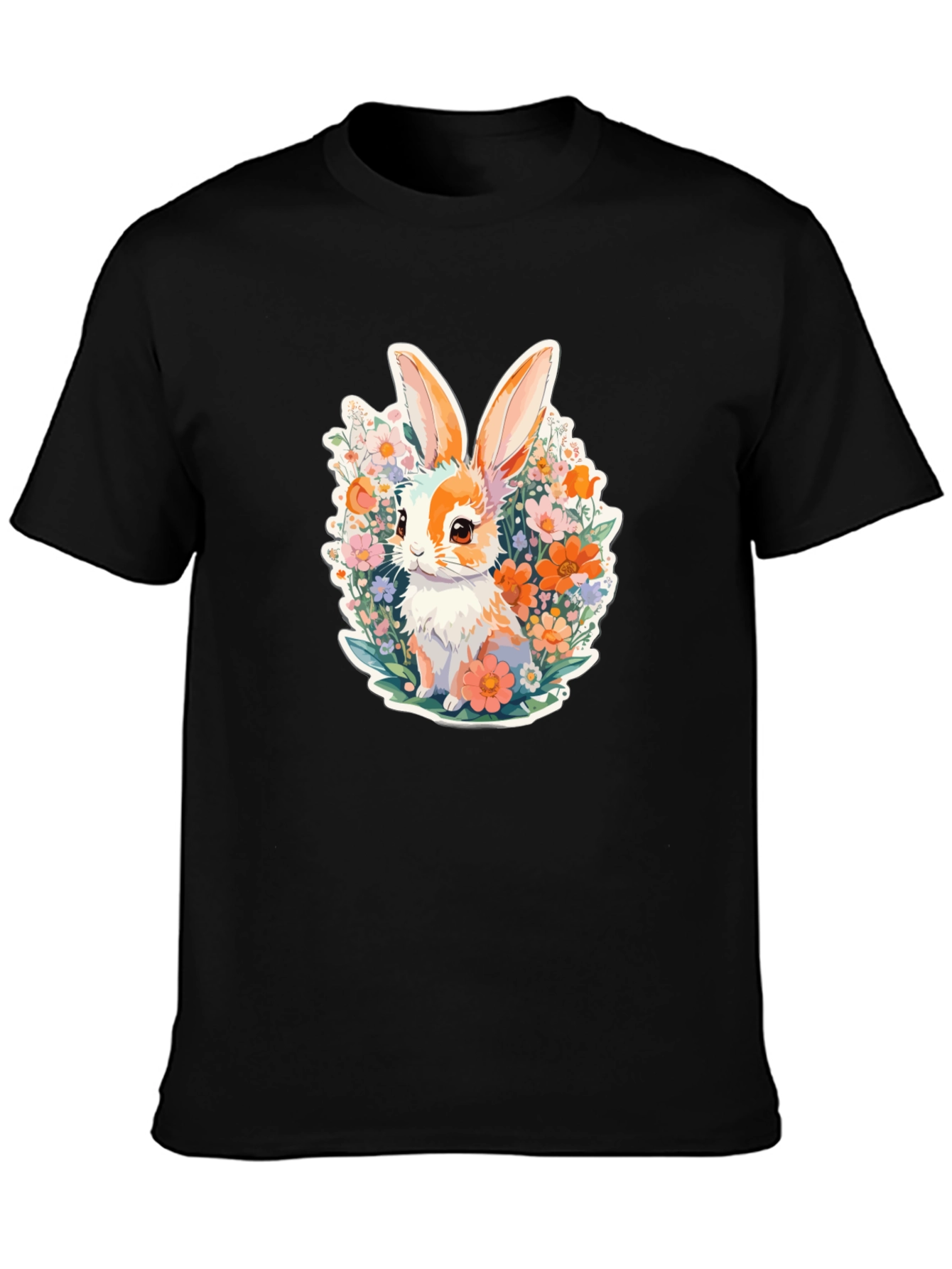 Cute Bunny Floral Graphic Tee - Soft Cotton Shirt
