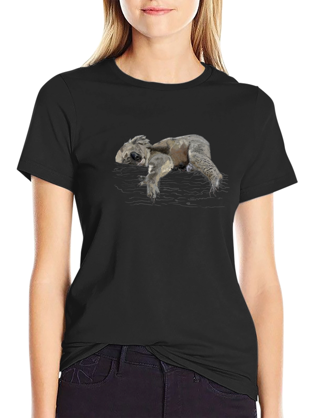 Koala Graphic Black T-Shirt Casual Wear