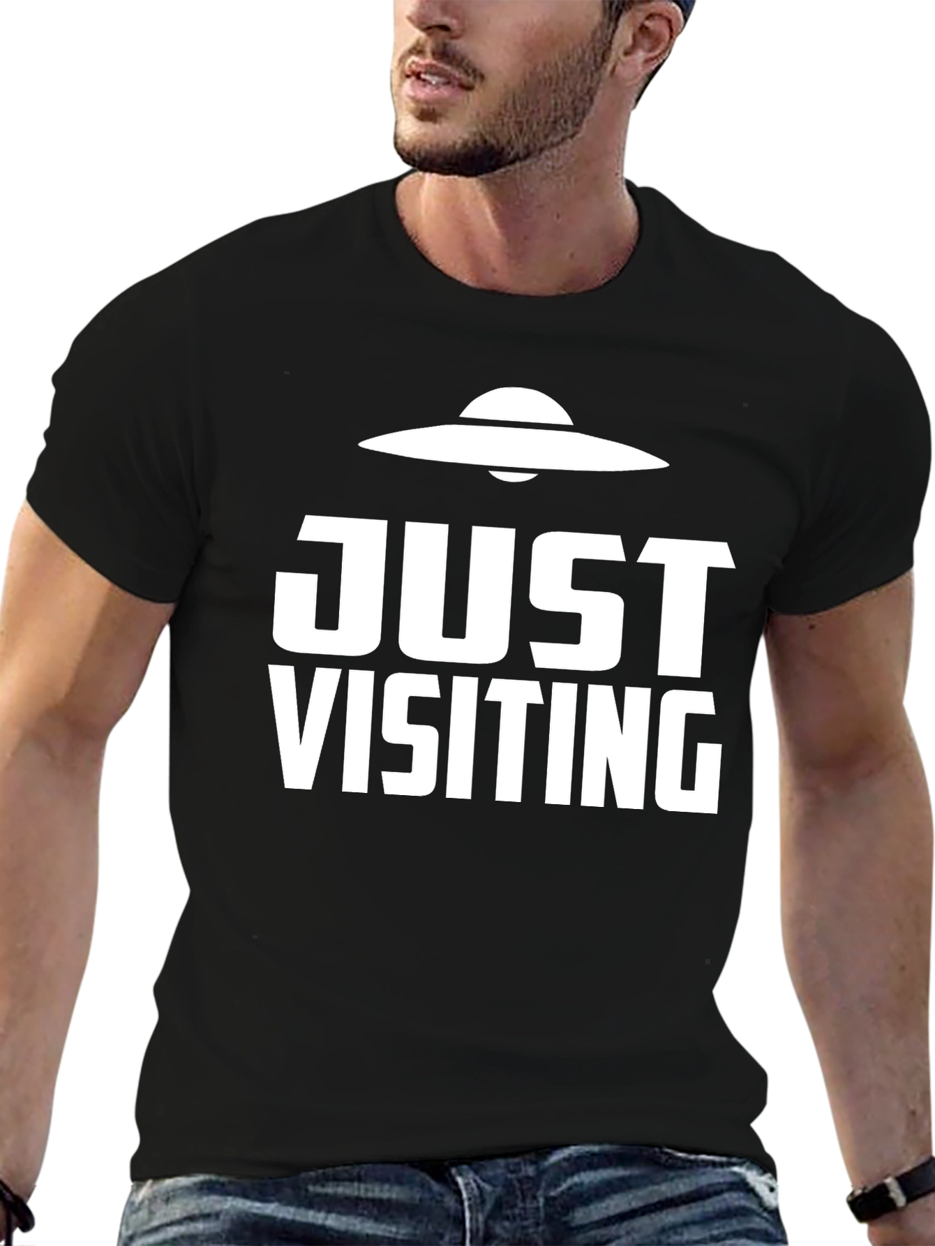 Just Visiting Alien UFO Graphic T-Shirt