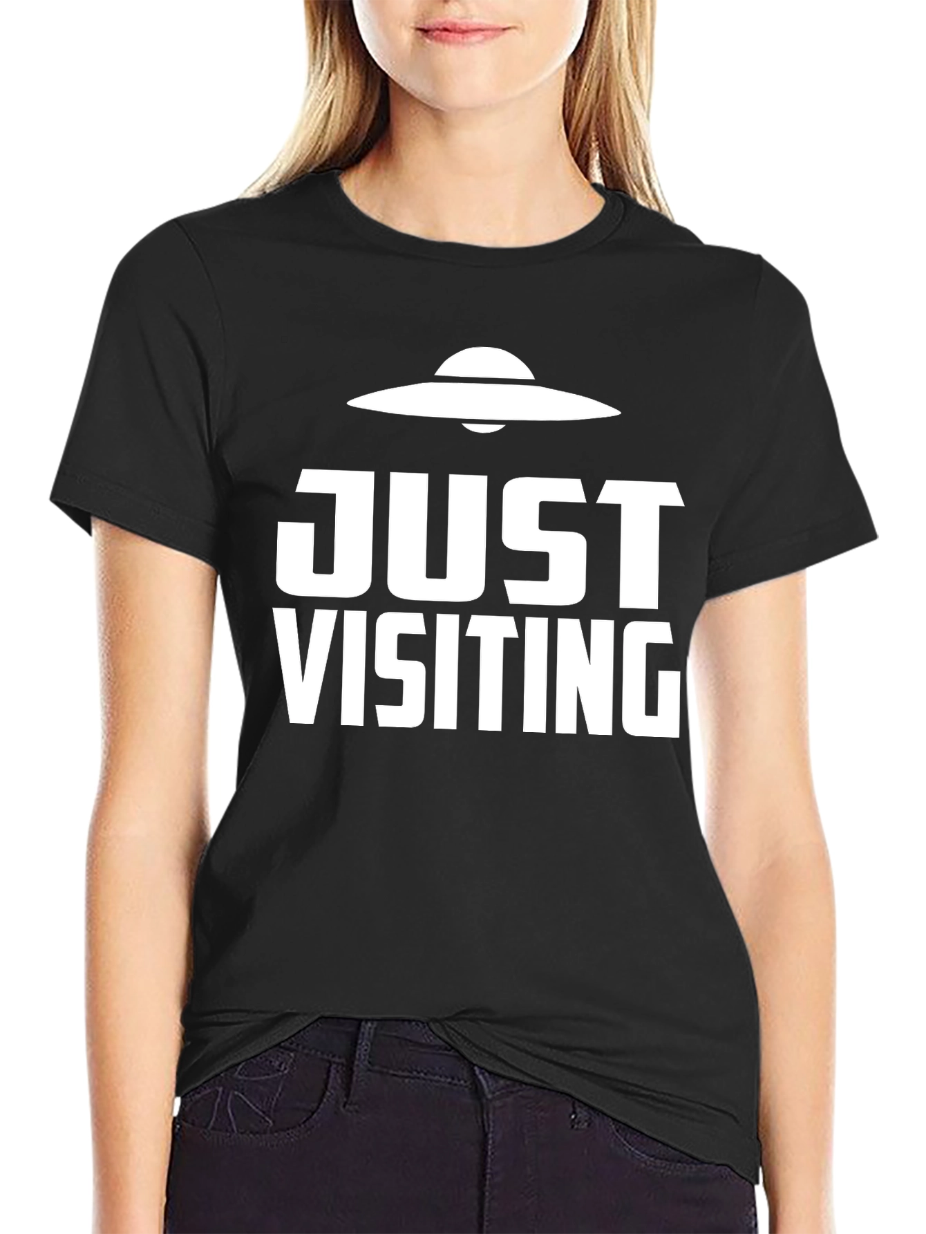 Just Visiting Alien UFO Graphic T-Shirt