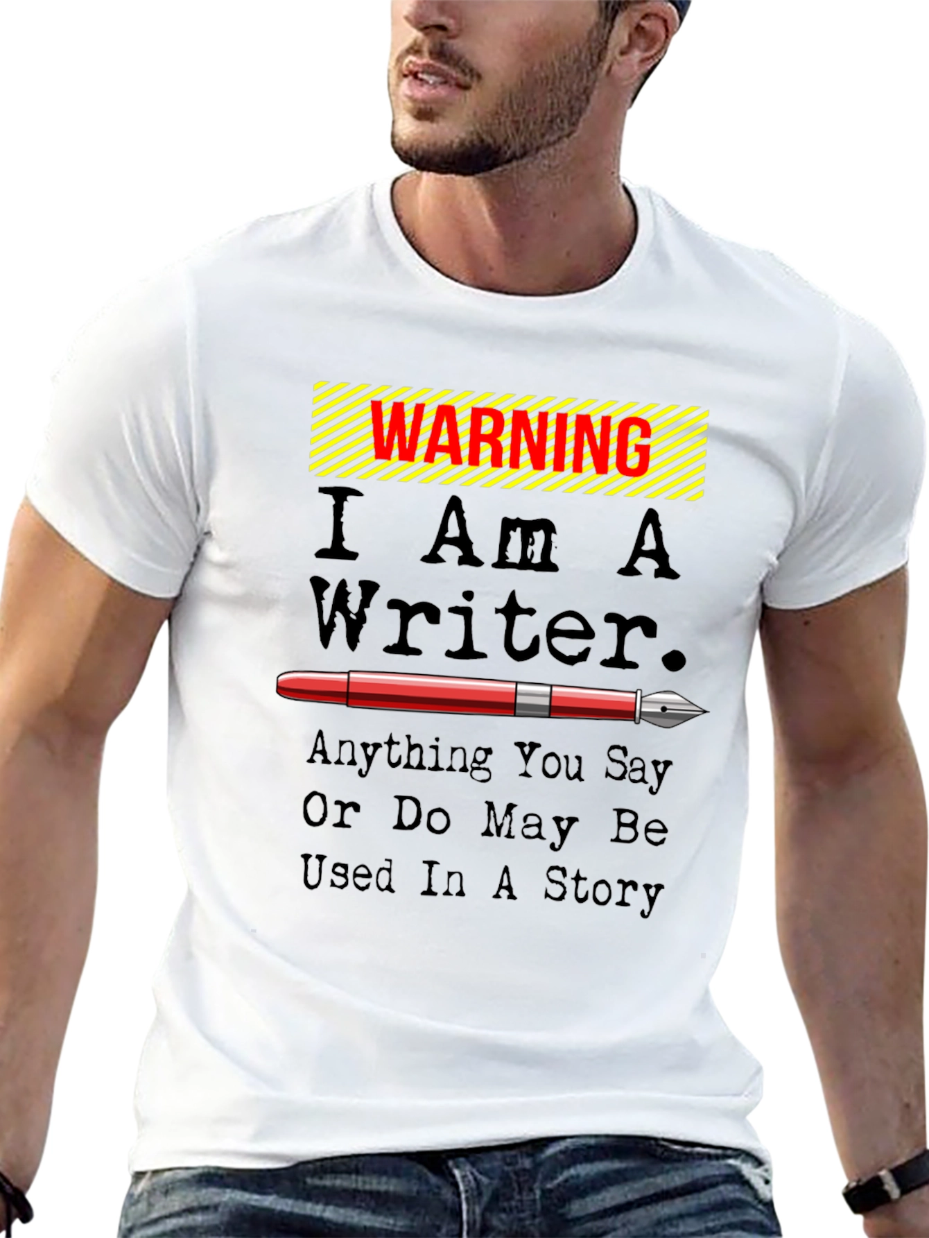 Warning I Am A Writer Novelty Graphic T-Shirt