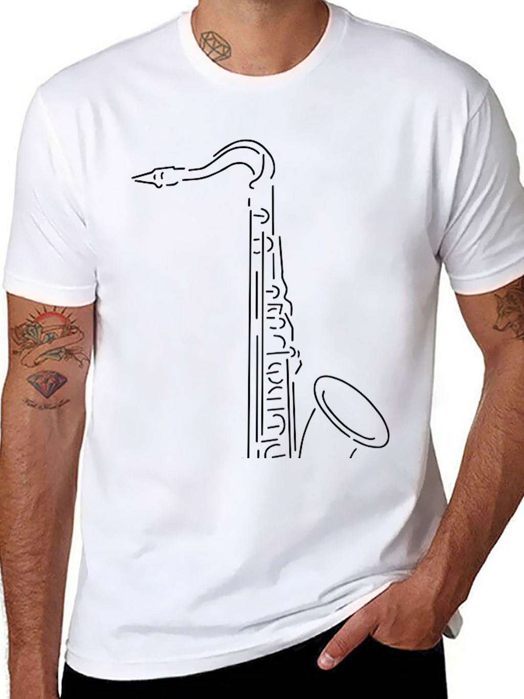 Saxophone Outline Black T-Shirt