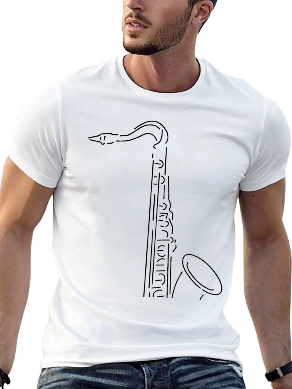 Saxophone Outline Black T-Shirt