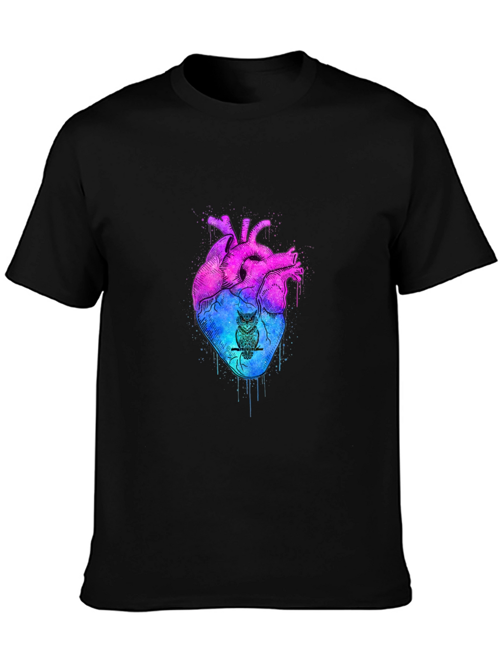 Artistic Heart & Owl Graphic Tee - Unique Design