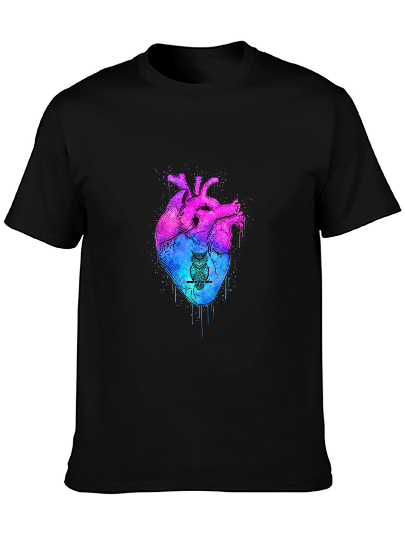 Artistic Heart & Owl Graphic Tee - Unique Design